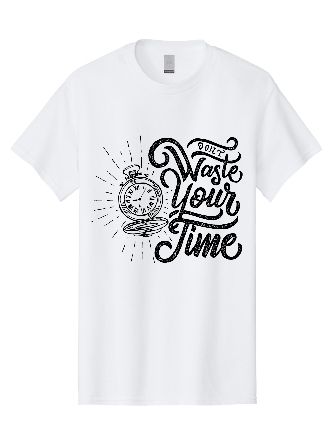 Don-T-Waste-Your-Time-1 Men'S Graphic Tee, 100% Cotton, Comfortable Casual Summer Wear, Machine Washable, Pocket Watch, Motivational Quote, Time Management, Productivity, Inspirational Saying, Vintage Clock, Productivity Tip, Time Is Money Aab243