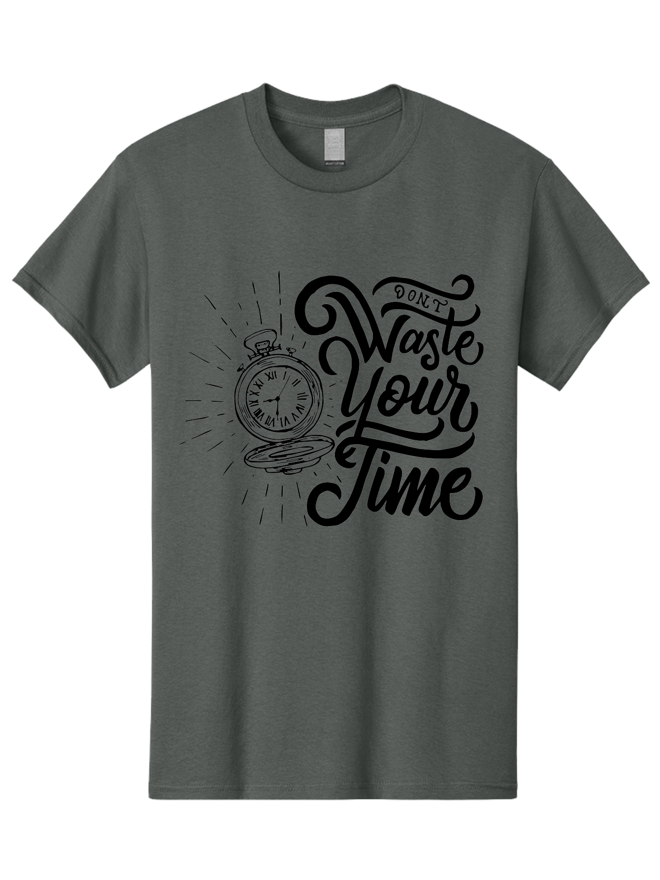 Don-T-Waste-Your-Time Men'S Graphic Tee, 100% Cotton, Comfortable Casual Summer Wear, Machine Washable, Motivational Quote, Pocket Watch, Time Management, Productivity Tips, Inspirational Sayings, Typography Art, Motivational Posters Aab244