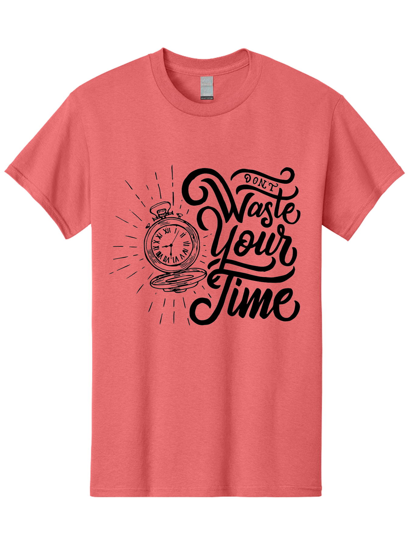 Don-T-Waste-Your-Time Men'S Graphic Tee, 100% Cotton, Comfortable Casual Summer Wear, Machine Washable, Motivational Quote, Pocket Watch, Time Management, Productivity Tips, Inspirational Sayings, Typography Art, Motivational Posters Aab244
