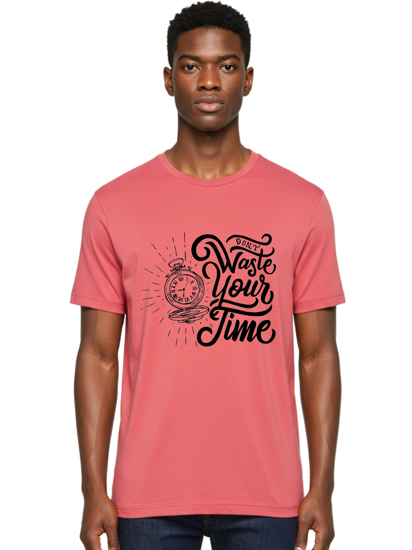 Don-T-Waste-Your-Time Men'S Graphic Tee, 100% Cotton, Comfortable Casual Summer Wear, Machine Washable, Motivational Quote, Pocket Watch, Time Management, Productivity Tips, Inspirational Sayings, Typography Art, Motivational Posters Aab244