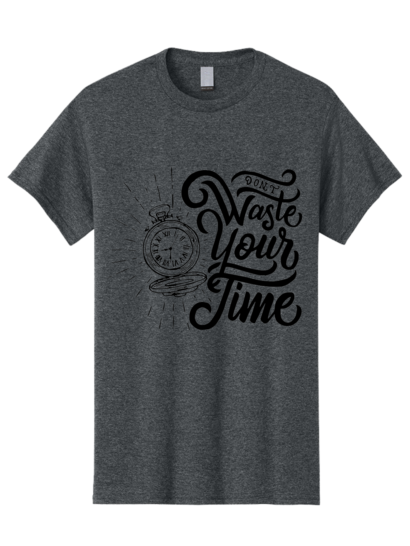 Don-T-Waste-Your-Time Men'S Graphic Tee, 100% Cotton, Comfortable Casual Summer Wear, Machine Washable, Motivational Quote, Pocket Watch, Time Management, Productivity Tips, Inspirational Sayings, Typography Art, Motivational Posters Aab244