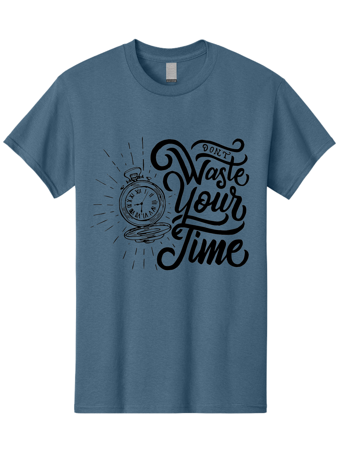 Don-T-Waste-Your-Time Men'S Graphic Tee, 100% Cotton, Comfortable Casual Summer Wear, Machine Washable, Motivational Quote, Pocket Watch, Time Management, Productivity Tips, Inspirational Sayings, Typography Art, Motivational Posters Aab244