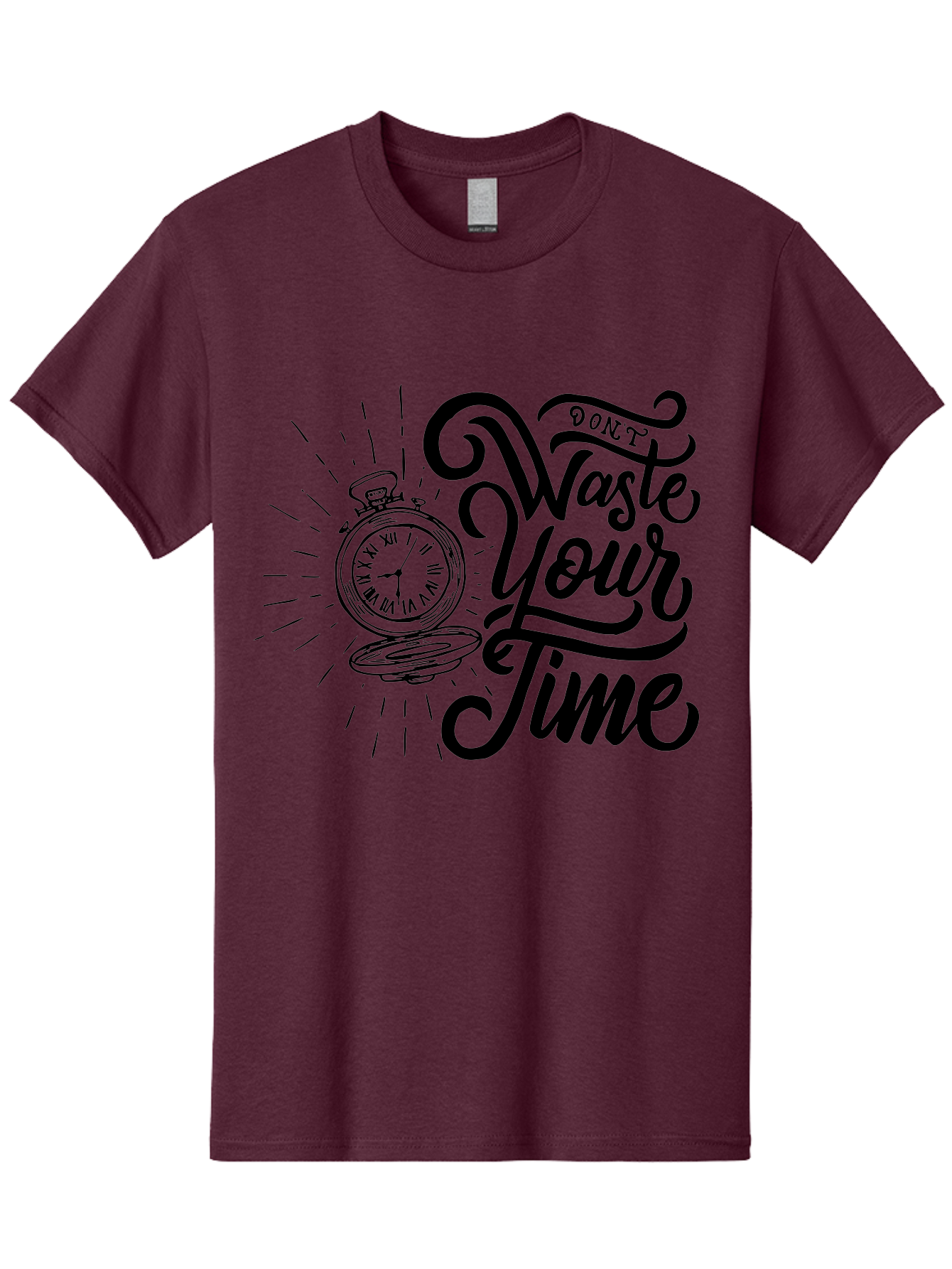 Don-T-Waste-Your-Time Men'S Graphic Tee, 100% Cotton, Comfortable Casual Summer Wear, Machine Washable, Motivational Quote, Pocket Watch, Time Management, Productivity Tips, Inspirational Sayings, Typography Art, Motivational Posters Aab244