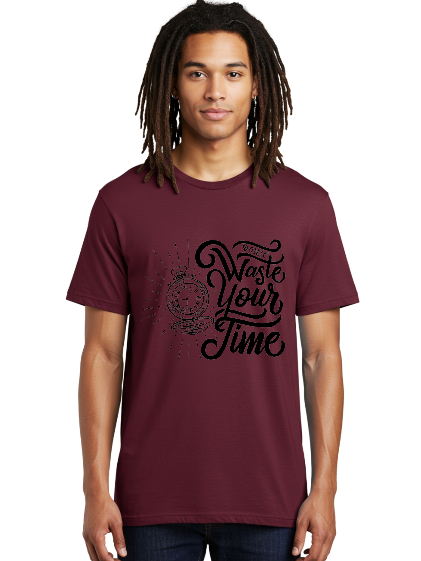 Don-T-Waste-Your-Time Men'S Graphic Tee, 100% Cotton, Comfortable Casual Summer Wear, Machine Washable, Motivational Quote, Pocket Watch, Time Management, Productivity Tips, Inspirational Sayings, Typography Art, Motivational Posters Aab244
