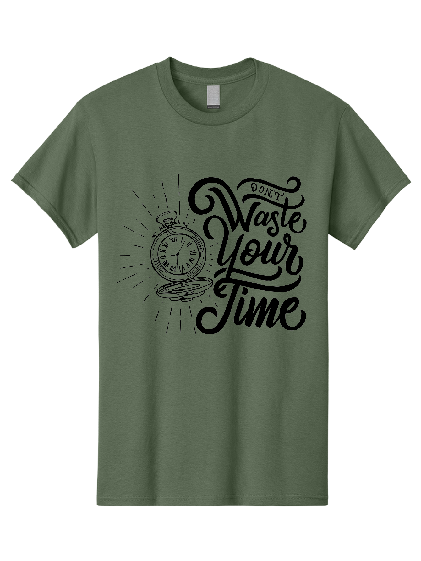 Don-T-Waste-Your-Time Men'S Graphic Tee, 100% Cotton, Comfortable Casual Summer Wear, Machine Washable, Motivational Quote, Pocket Watch, Time Management, Productivity Tips, Inspirational Sayings, Typography Art, Motivational Posters Aab244