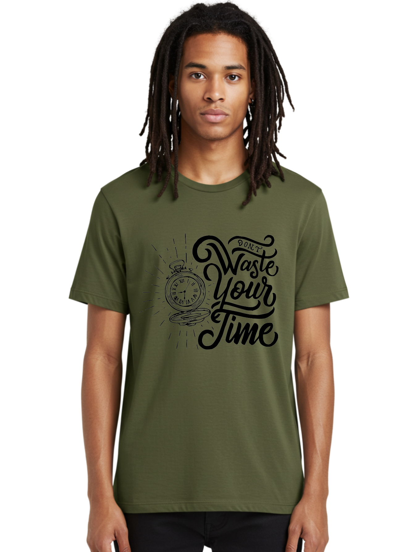 Don-T-Waste-Your-Time Men'S Graphic Tee, 100% Cotton, Comfortable Casual Summer Wear, Machine Washable, Motivational Quote, Pocket Watch, Time Management, Productivity Tips, Inspirational Sayings, Typography Art, Motivational Posters Aab244