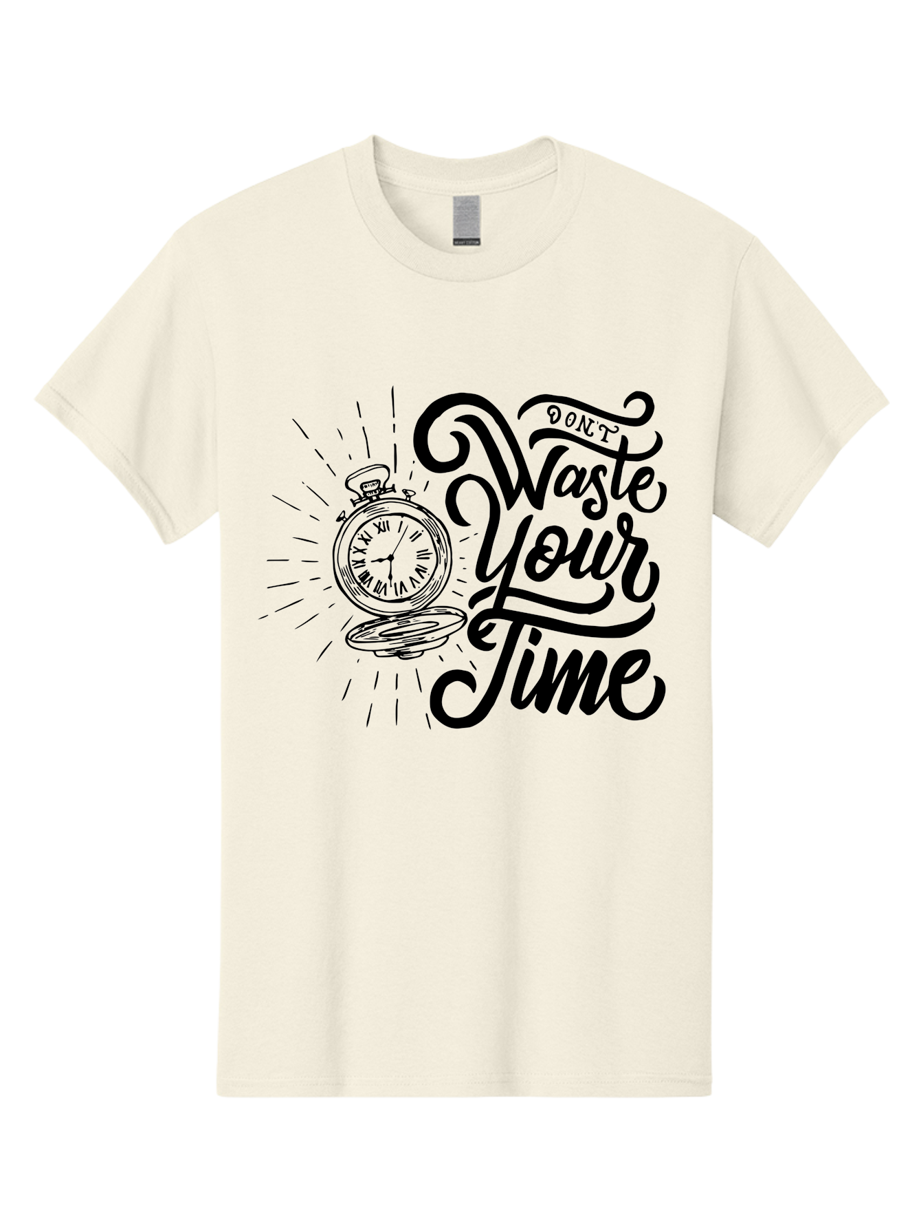 Don-T-Waste-Your-Time Men'S Graphic Tee, 100% Cotton, Comfortable Casual Summer Wear, Machine Washable, Motivational Quote, Pocket Watch, Time Management, Productivity Tips, Inspirational Sayings, Typography Art, Motivational Posters Aab244