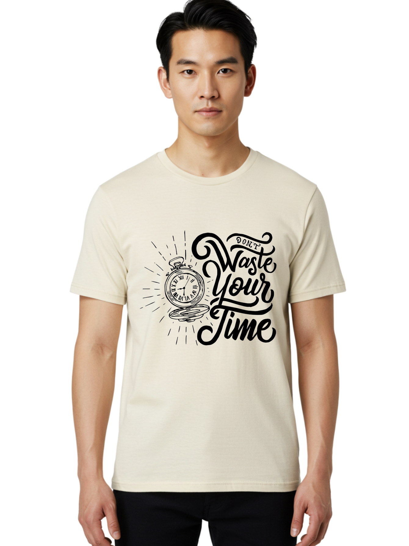 Don-T-Waste-Your-Time Men'S Graphic Tee, 100% Cotton, Comfortable Casual Summer Wear, Machine Washable, Motivational Quote, Pocket Watch, Time Management, Productivity Tips, Inspirational Sayings, Typography Art, Motivational Posters Aab244