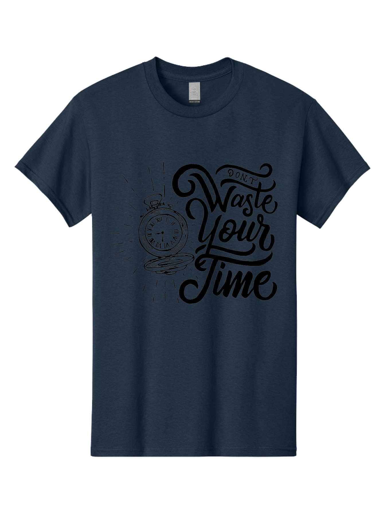 Don-T-Waste-Your-Time Men'S Graphic Tee, 100% Cotton, Comfortable Casual Summer Wear, Machine Washable, Motivational Quote, Pocket Watch, Time Management, Productivity Tips, Inspirational Sayings, Typography Art, Motivational Posters Aab244