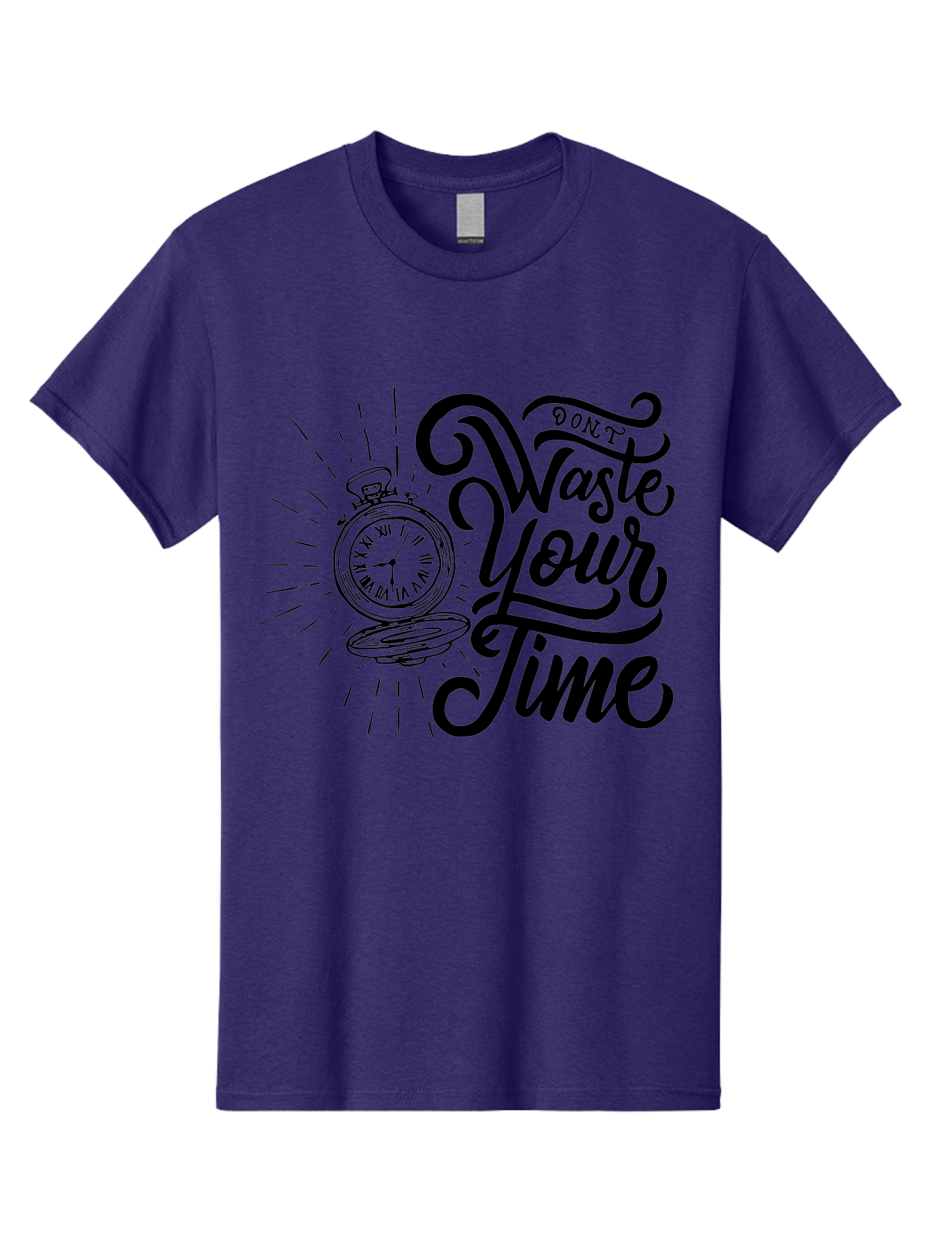 Don-T-Waste-Your-Time Men'S Graphic Tee, 100% Cotton, Comfortable Casual Summer Wear, Machine Washable, Motivational Quote, Pocket Watch, Time Management, Productivity Tips, Inspirational Sayings, Typography Art, Motivational Posters Aab244