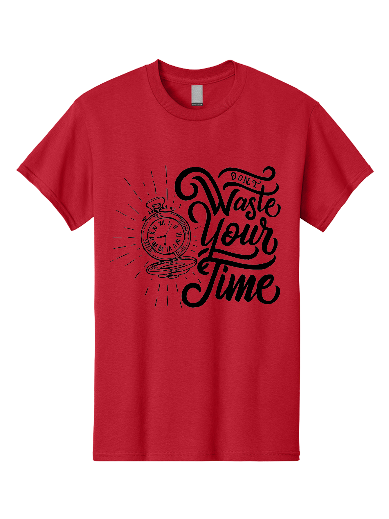 Don-T-Waste-Your-Time Men'S Graphic Tee, 100% Cotton, Comfortable Casual Summer Wear, Machine Washable, Motivational Quote, Pocket Watch, Time Management, Productivity Tips, Inspirational Sayings, Typography Art, Motivational Posters Aab244