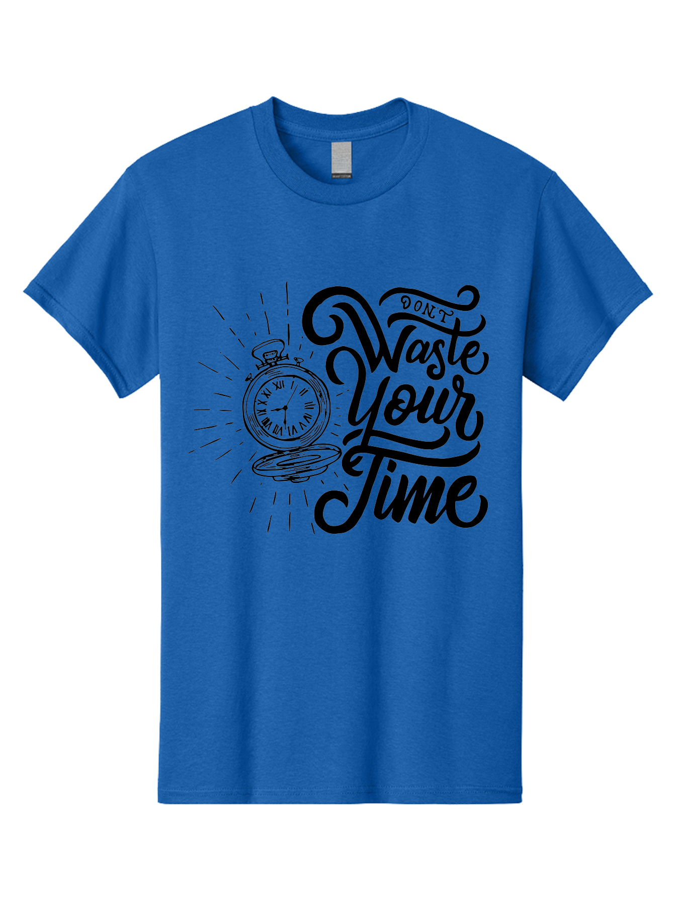 Don-T-Waste-Your-Time Men'S Graphic Tee, 100% Cotton, Comfortable Casual Summer Wear, Machine Washable, Motivational Quote, Pocket Watch, Time Management, Productivity Tips, Inspirational Sayings, Typography Art, Motivational Posters Aab244