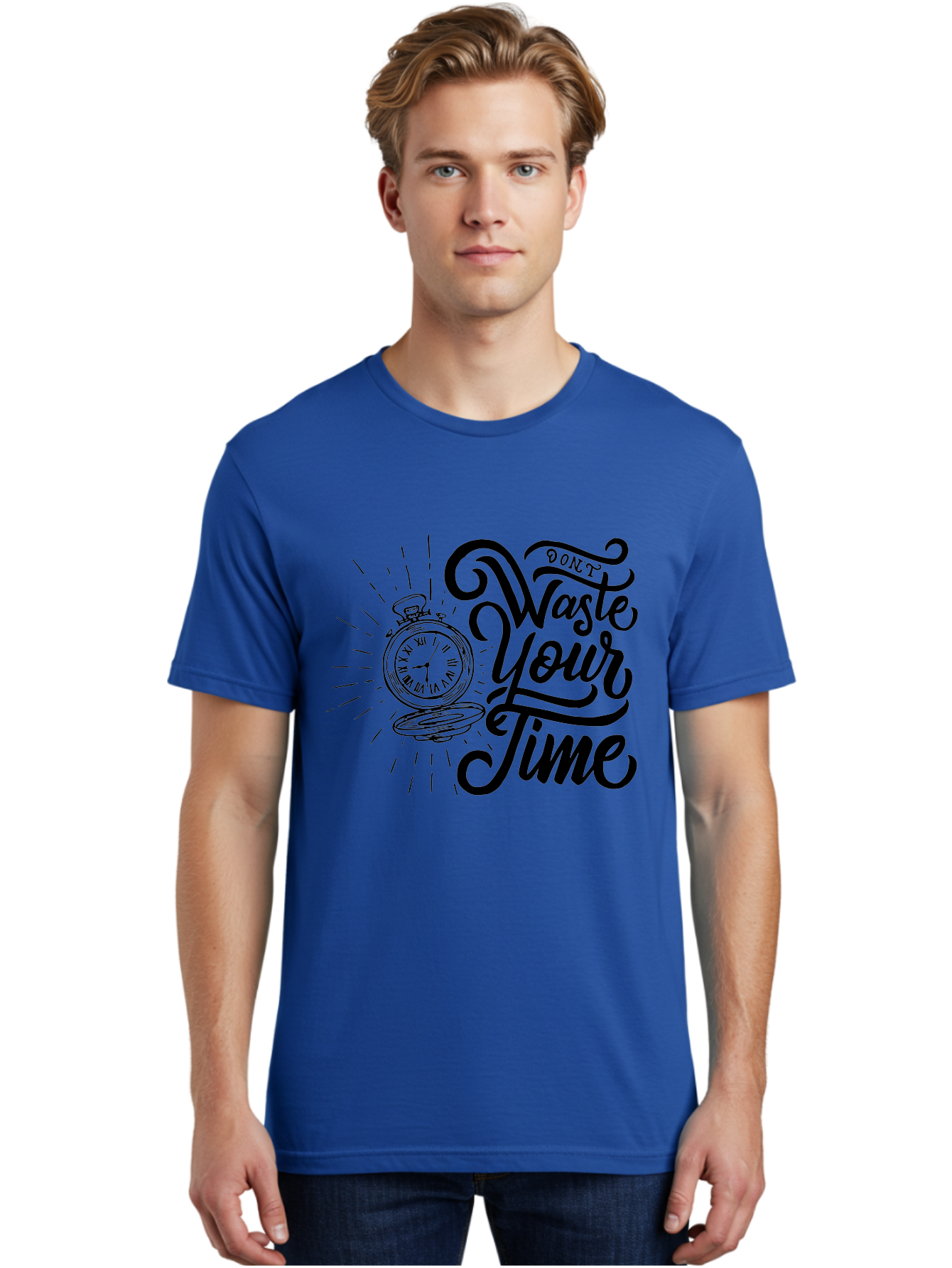Don-T-Waste-Your-Time Men'S Graphic Tee, 100% Cotton, Comfortable Casual Summer Wear, Machine Washable, Motivational Quote, Pocket Watch, Time Management, Productivity Tips, Inspirational Sayings, Typography Art, Motivational Posters Aab244
