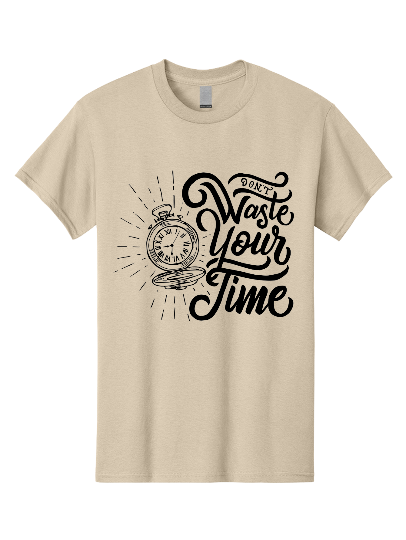 Don-T-Waste-Your-Time Men'S Graphic Tee, 100% Cotton, Comfortable Casual Summer Wear, Machine Washable, Motivational Quote, Pocket Watch, Time Management, Productivity Tips, Inspirational Sayings, Typography Art, Motivational Posters Aab244