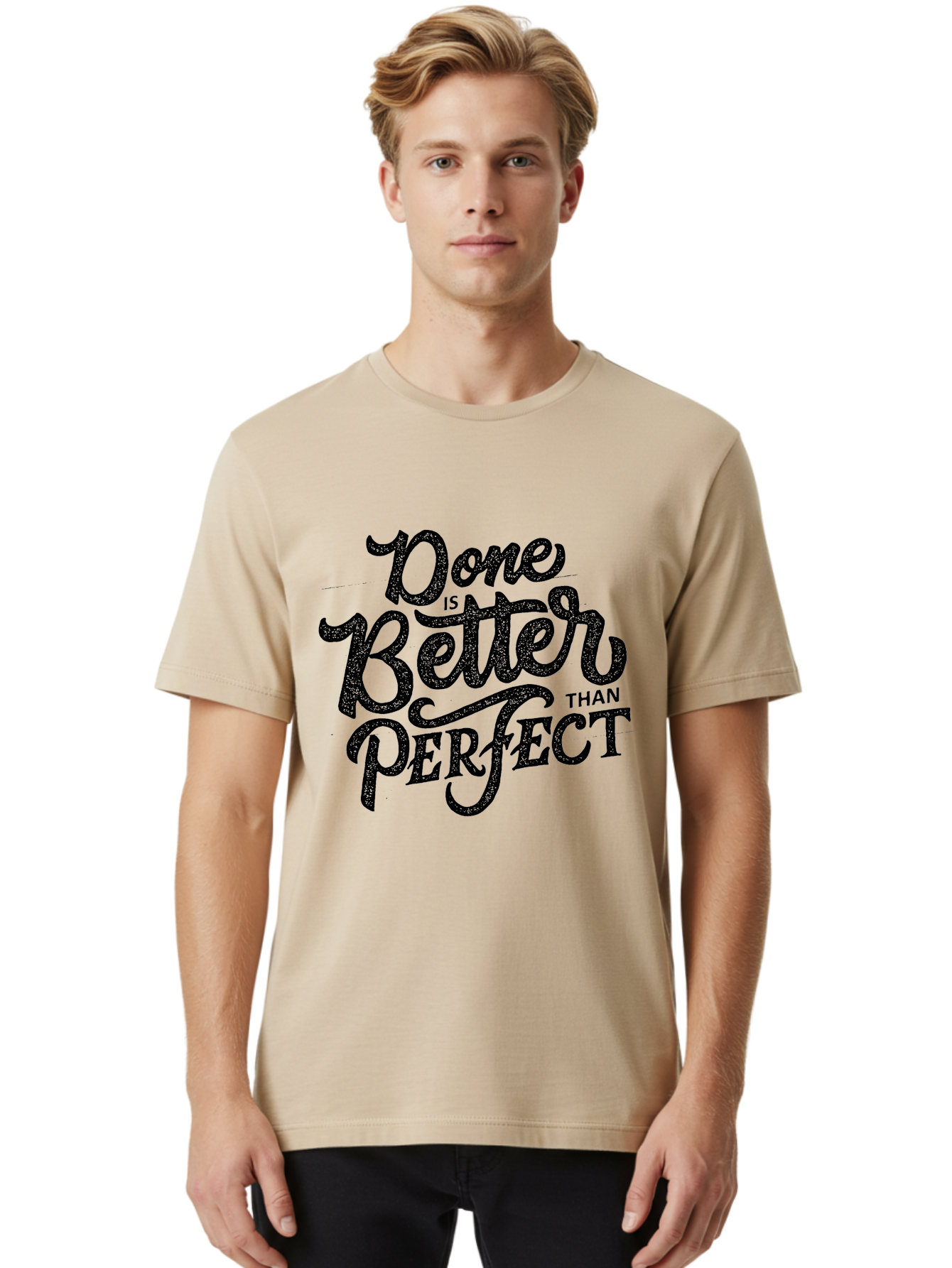 Done-Is-Better-Than-Perfect-1 Men'S Graphic Tee, 100% Cotton, Comfortable Casual Summer Wear, Machine Washable, Motivational Quote, Productivity, Task Completion, Perfectionism, Done Is Better, Self-Improvement, Productivity Tips, Aab245
