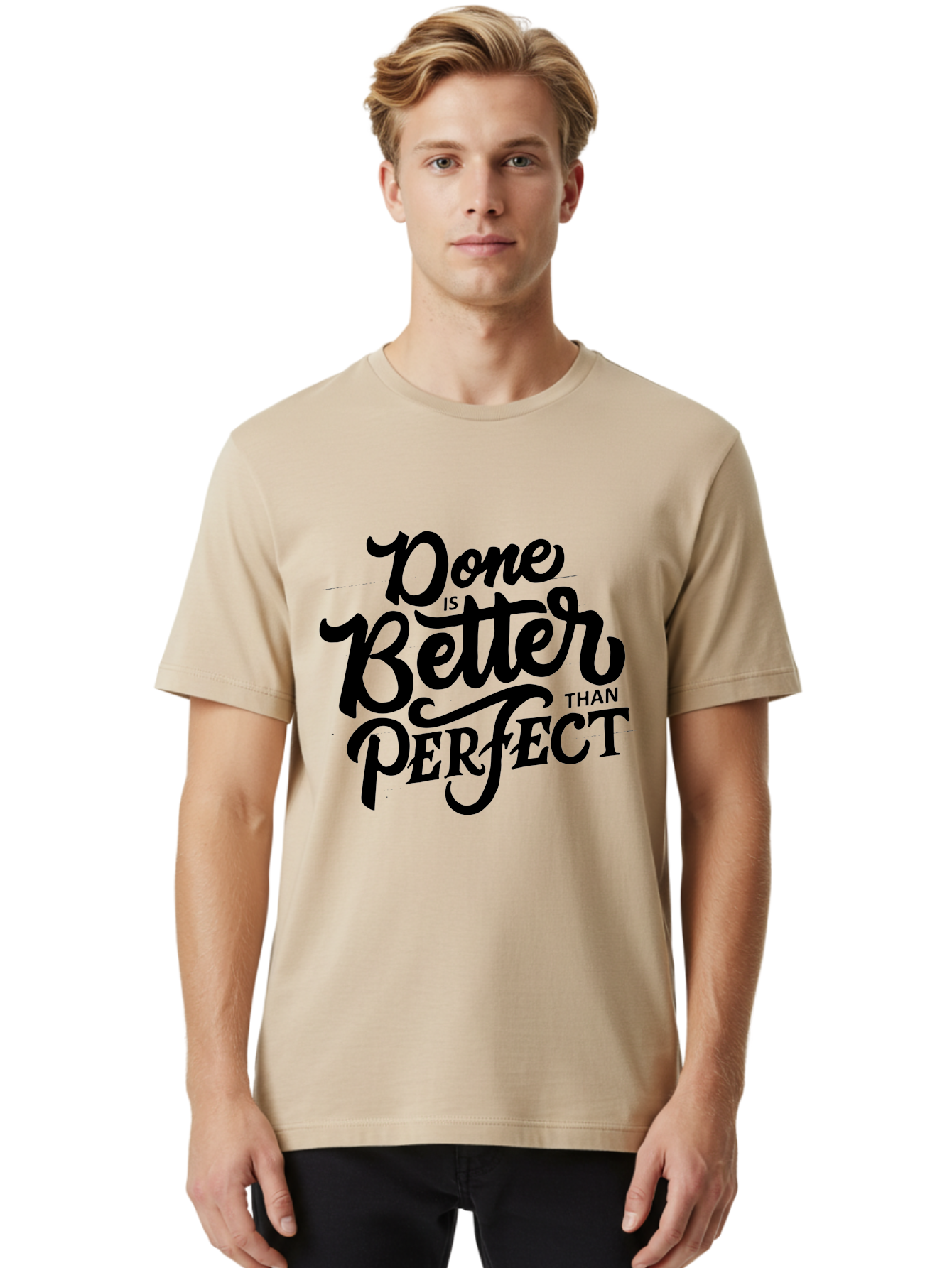Done-Is-Better-Than-Perfect Men'S Graphic Tee, 100% Cotton, Comfortable Casual Summer Wear, Machine Washable, Motivational Quote, Productivity, Success, Inspiration, Done Is Better Than Perfect, Business, Creativity, Productivity Tips, Aab246