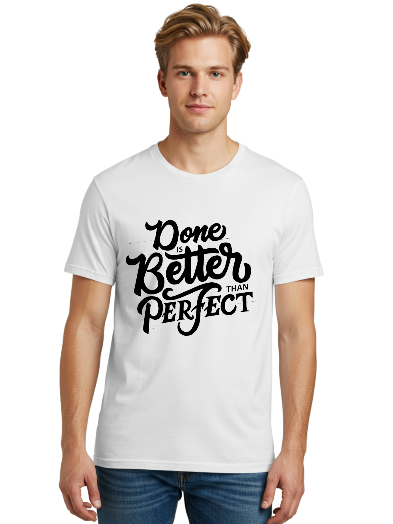 Done-Is-Better-Than-Perfect Men'S Graphic Tee, 100% Cotton, Comfortable Casual Summer Wear, Machine Washable, Motivational Quote, Productivity, Success, Inspiration, Done Is Better Than Perfect, Business, Creativity, Productivity Tips, Aab246