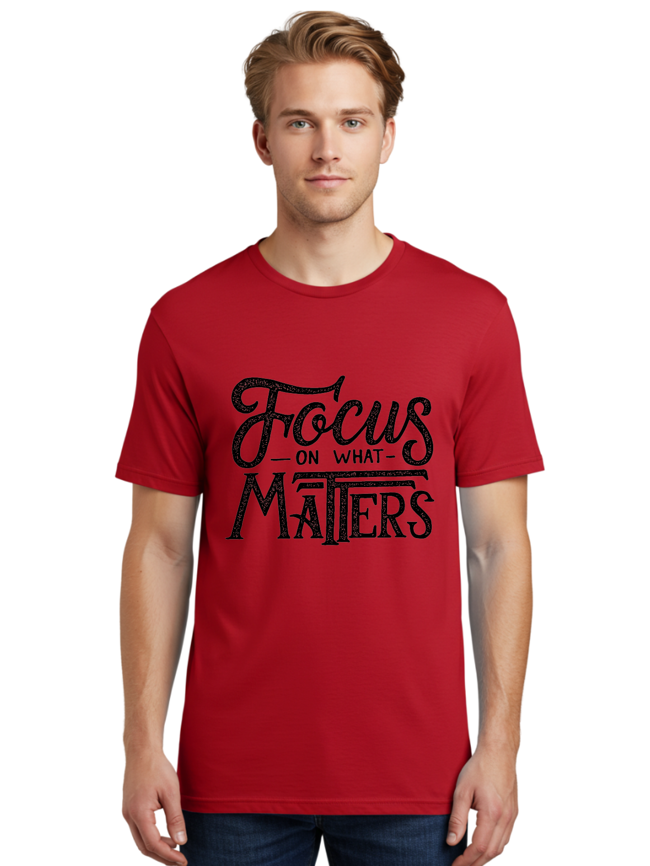 Focus-On-What-Matters-1 Men'S Graphic Tee, 100% Cotton, Comfortable Casual Summer Wear, Machine Washable, Motivational Quote, Inspirational Phrase, Focus On What Matters, Positive Affirmation, Typography, Productivity Tip, Aab249