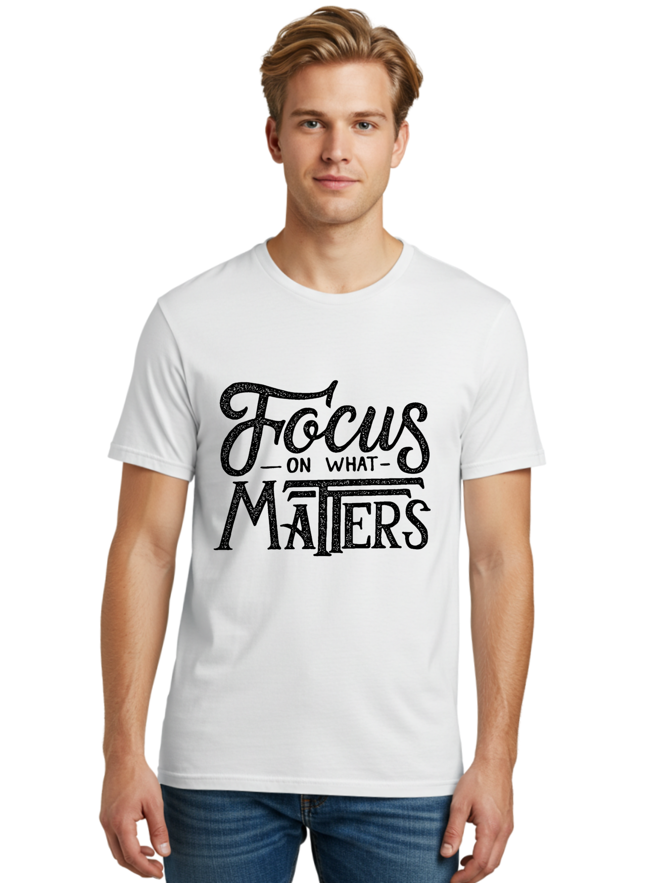 Focus-On-What-Matters-1 Men'S Graphic Tee, 100% Cotton, Comfortable Casual Summer Wear, Machine Washable, Motivational Quote, Inspirational Phrase, Focus On What Matters, Positive Affirmation, Typography, Productivity Tip, Aab249