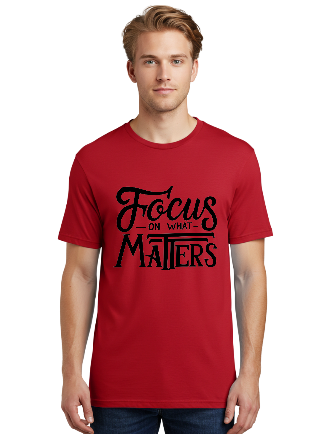 Focus-On-What-Matters Men'S Graphic Tee, 100% Cotton, Comfortable Casual Summer Wear, Machine Washable, Motivational Quote, Inspirational Phrase, Focus On Goals, Productivity Tips, Positive Affirmation, Self Improvement, Success Mindset, Aab250