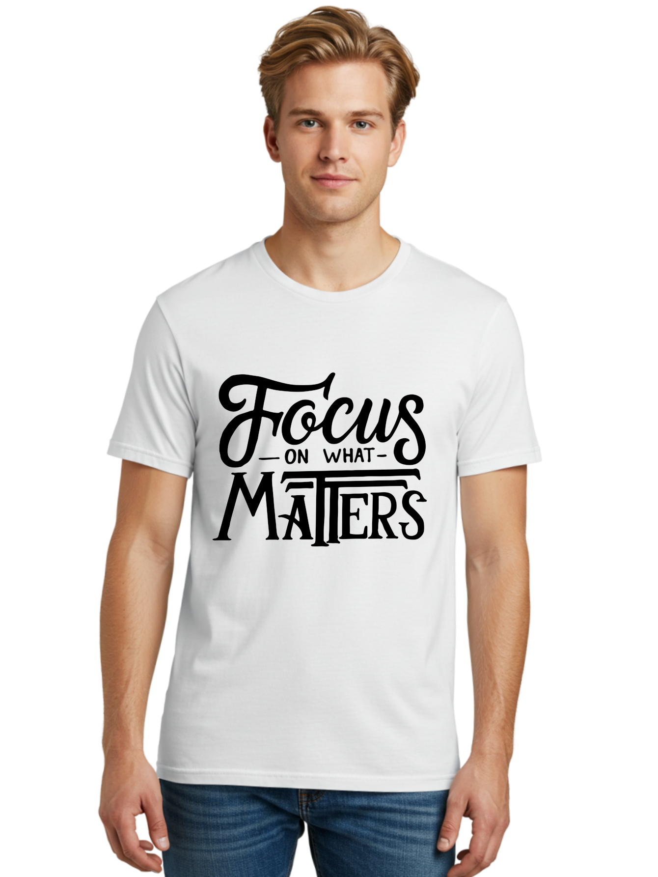 Focus-On-What-Matters Men'S Graphic Tee, 100% Cotton, Comfortable Casual Summer Wear, Machine Washable, Motivational Quote, Inspirational Phrase, Focus On Goals, Productivity Tips, Positive Affirmation, Self Improvement, Success Mindset, Aab250