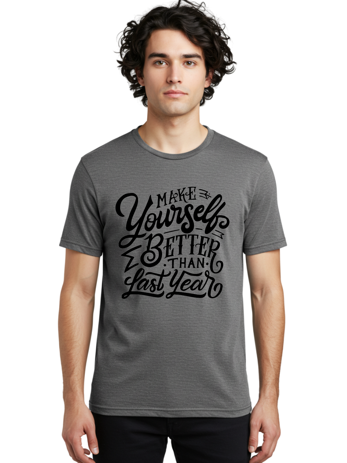 Make-Yourself-Better Men'S Graphic Tee, 100% Cotton, Comfortable Casual Summer Wear, Machine Washable, Inspirational Quote, Motivational Phrase, Self-Improvement, Personal Growth, New Year Resolution, Goal Setting, Motivation, Success, Aab252