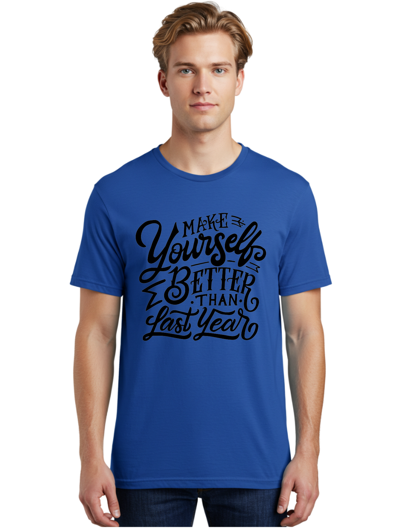 Make-Yourself-Better Men'S Graphic Tee, 100% Cotton, Comfortable Casual Summer Wear, Machine Washable, Inspirational Quote, Motivational Phrase, Self-Improvement, Personal Growth, New Year Resolution, Goal Setting, Motivation, Success, Aab252