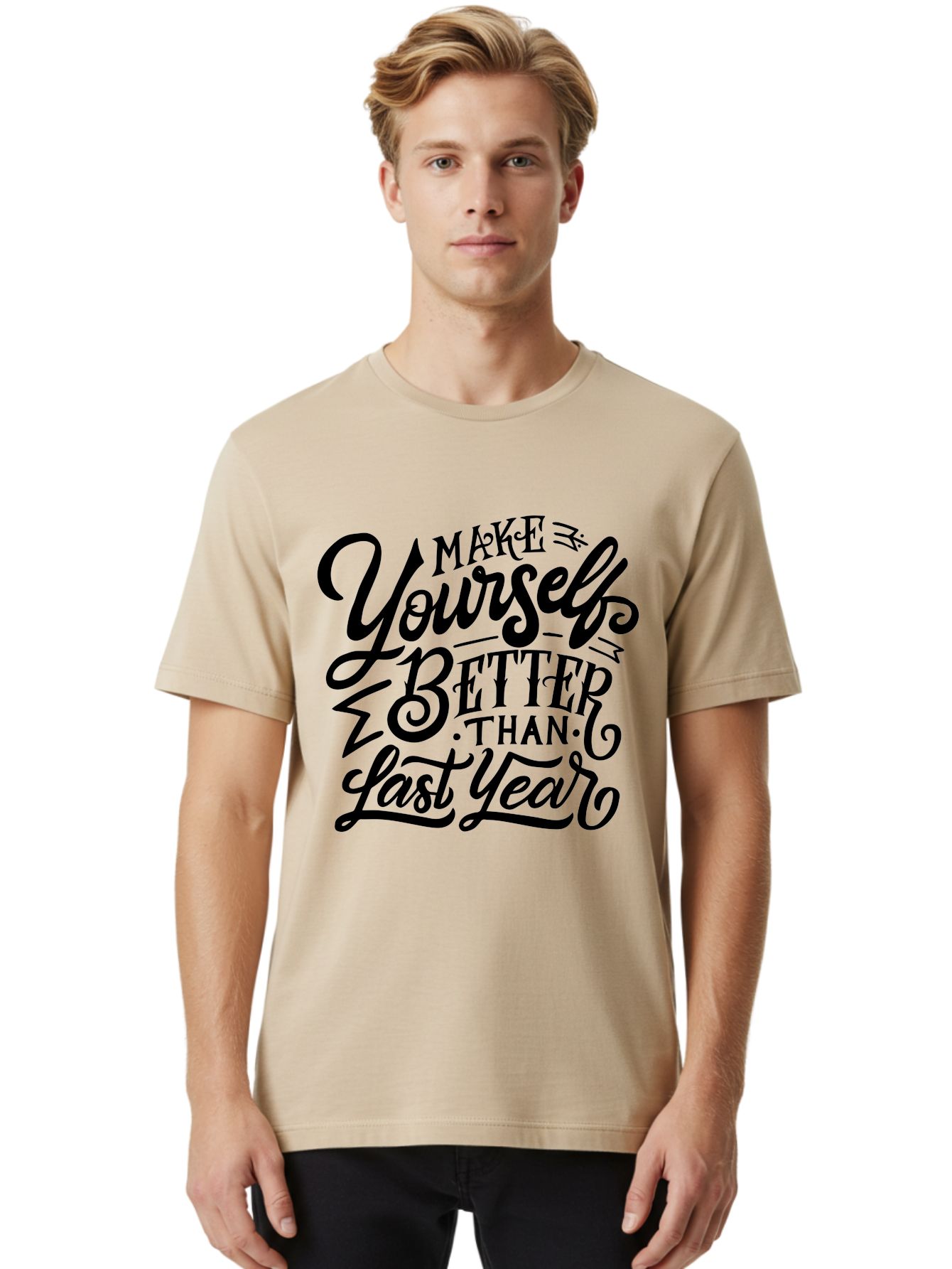 Make-Yourself-Better Men'S Graphic Tee, 100% Cotton, Comfortable Casual Summer Wear, Machine Washable, Inspirational Quote, Motivational Phrase, Self-Improvement, Personal Growth, New Year Resolution, Goal Setting, Motivation, Success, Aab252