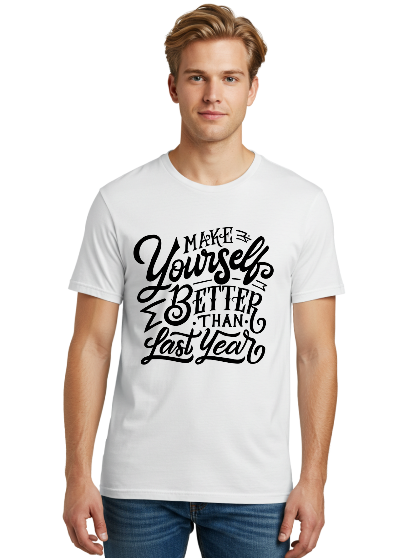 Make-Yourself-Better Men'S Graphic Tee, 100% Cotton, Comfortable Casual Summer Wear, Machine Washable, Inspirational Quote, Motivational Phrase, Self-Improvement, Personal Growth, New Year Resolution, Goal Setting, Motivation, Success, Aab252