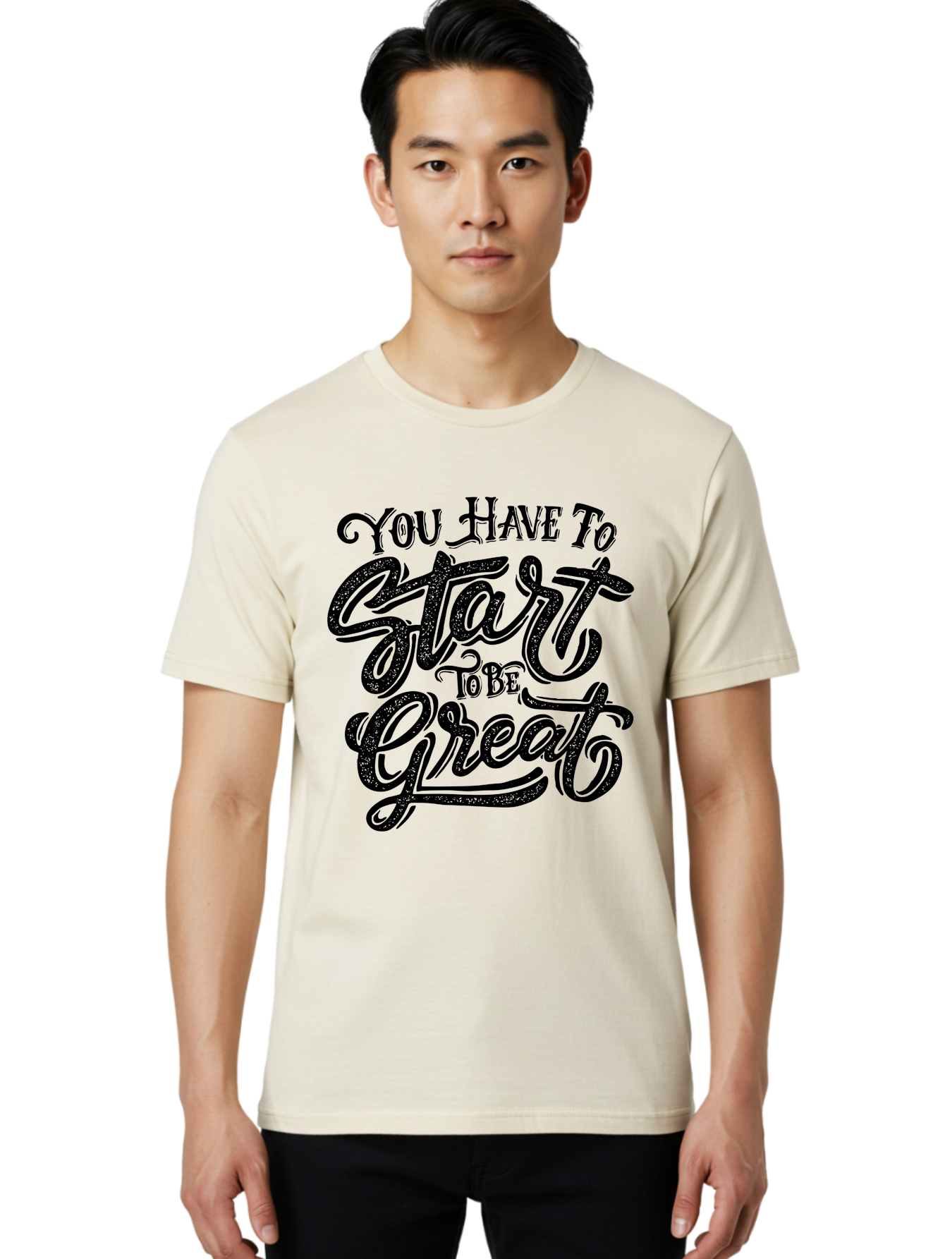 You-Have-To-Start-To-Be-Great Men'S Graphic Tee, 100% Cotton, Comfortable Casual Summer Wear, Machine Washable, Motivational Quote, Inspirational Words, Success Mantra, Achievement Motivation, Positive Affirmation, Great Start, Aab256