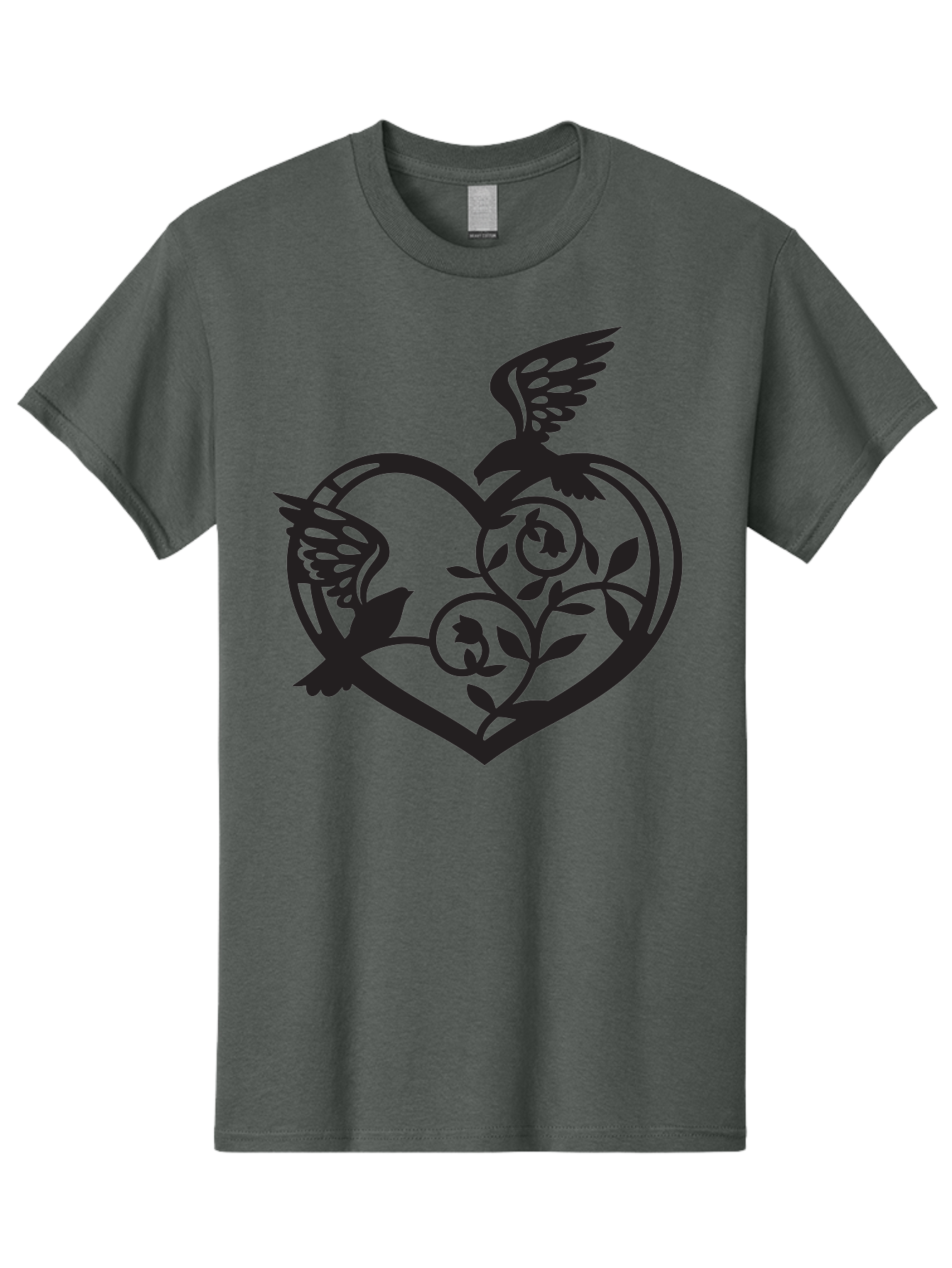 Birds-Heart Men'S Graphic Tee, 100% Cotton, Comfortable Casual Summer Wear, Machine Washable, Two Birds, Flying Birds, Heart Shape, Floral Design, Leafy Patterns, Love Symbol, Romantic Imagery, Bird Silhouettes, Whimsical Art, Elegant Design Aab257