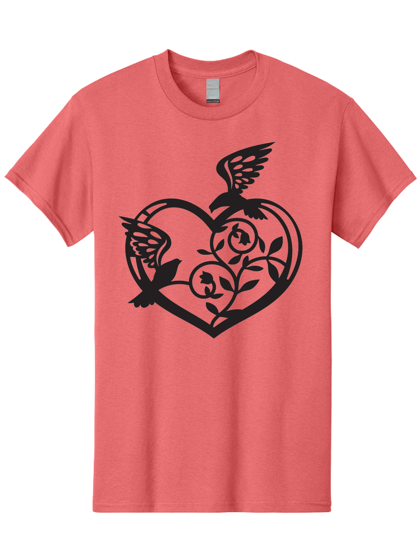 Birds-Heart Men'S Graphic Tee, 100% Cotton, Comfortable Casual Summer Wear, Machine Washable, Two Birds, Flying Birds, Heart Shape, Floral Design, Leafy Patterns, Love Symbol, Romantic Imagery, Bird Silhouettes, Whimsical Art, Elegant Design Aab257