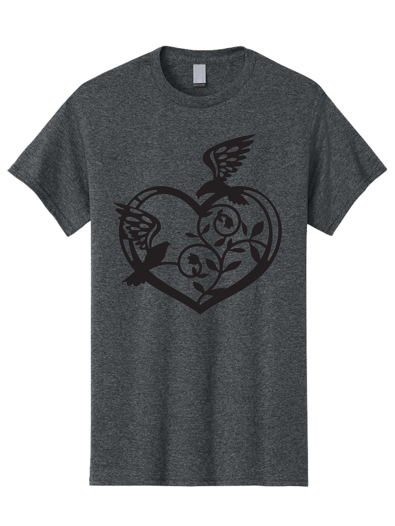 Birds-Heart Men'S Graphic Tee, 100% Cotton, Comfortable Casual Summer Wear, Machine Washable, Two Birds, Flying Birds, Heart Shape, Floral Design, Leafy Patterns, Love Symbol, Romantic Imagery, Bird Silhouettes, Whimsical Art, Elegant Design Aab257