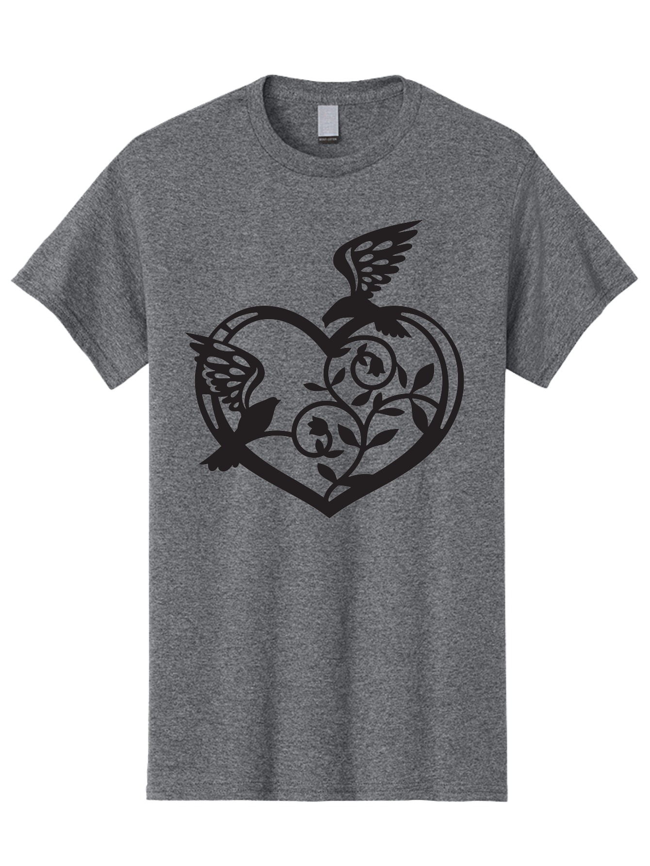 Birds-Heart Men'S Graphic Tee, 100% Cotton, Comfortable Casual Summer Wear, Machine Washable, Two Birds, Flying Birds, Heart Shape, Floral Design, Leafy Patterns, Love Symbol, Romantic Imagery, Bird Silhouettes, Whimsical Art, Elegant Design Aab257