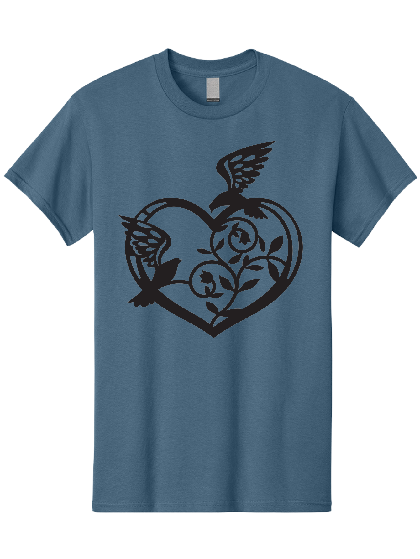 Birds-Heart Men'S Graphic Tee, 100% Cotton, Comfortable Casual Summer Wear, Machine Washable, Two Birds, Flying Birds, Heart Shape, Floral Design, Leafy Patterns, Love Symbol, Romantic Imagery, Bird Silhouettes, Whimsical Art, Elegant Design Aab257