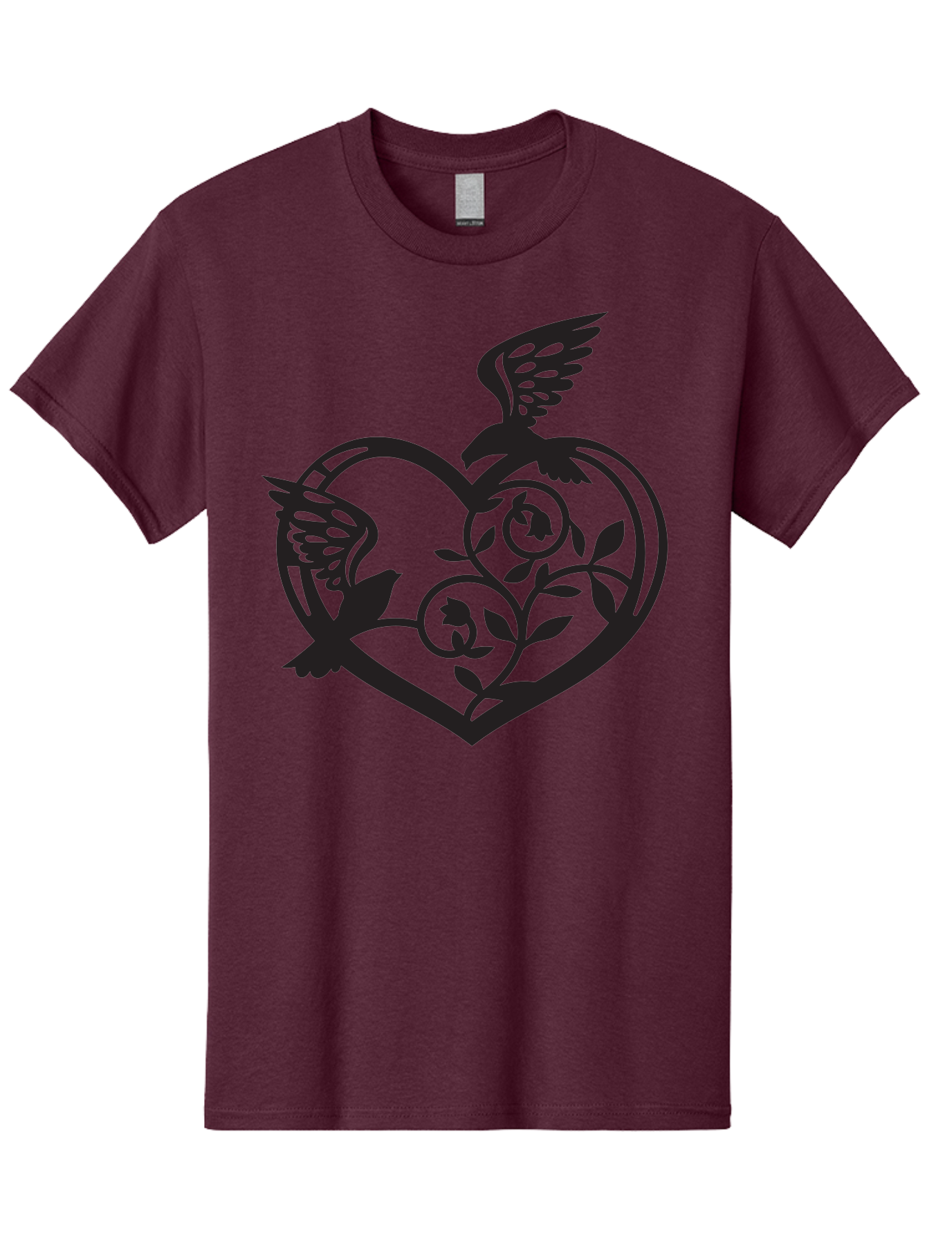 Birds-Heart Men'S Graphic Tee, 100% Cotton, Comfortable Casual Summer Wear, Machine Washable, Two Birds, Flying Birds, Heart Shape, Floral Design, Leafy Patterns, Love Symbol, Romantic Imagery, Bird Silhouettes, Whimsical Art, Elegant Design Aab257