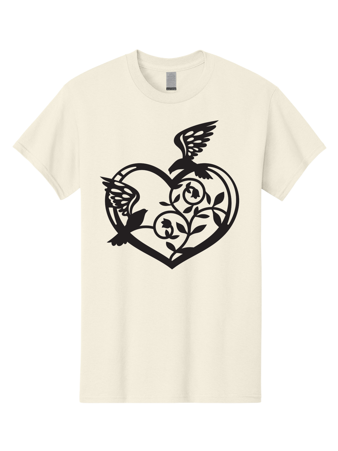 Birds-Heart Men'S Graphic Tee, 100% Cotton, Comfortable Casual Summer Wear, Machine Washable, Two Birds, Flying Birds, Heart Shape, Floral Design, Leafy Patterns, Love Symbol, Romantic Imagery, Bird Silhouettes, Whimsical Art, Elegant Design Aab257