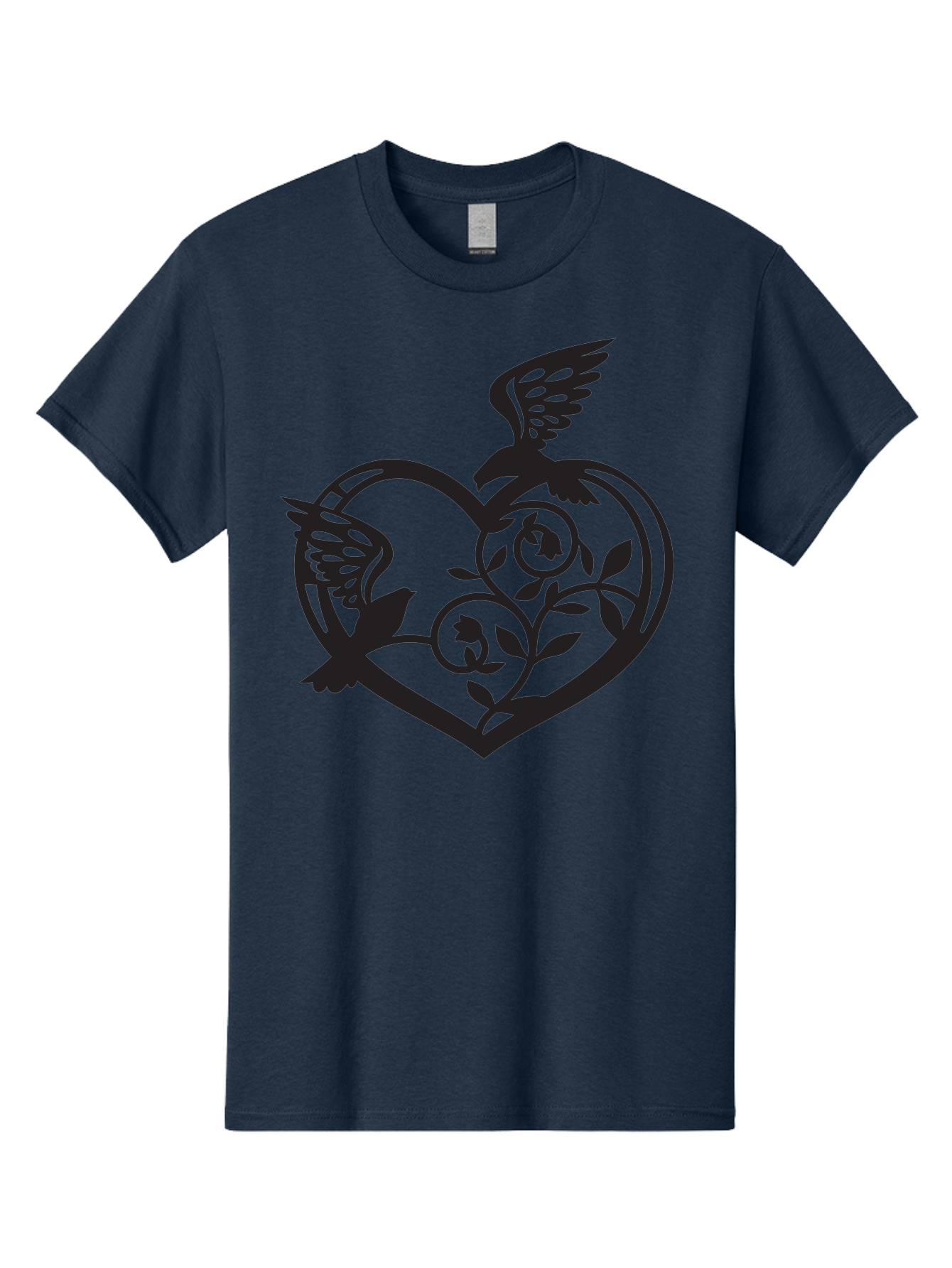 Birds-Heart Men'S Graphic Tee, 100% Cotton, Comfortable Casual Summer Wear, Machine Washable, Two Birds, Flying Birds, Heart Shape, Floral Design, Leafy Patterns, Love Symbol, Romantic Imagery, Bird Silhouettes, Whimsical Art, Elegant Design Aab257