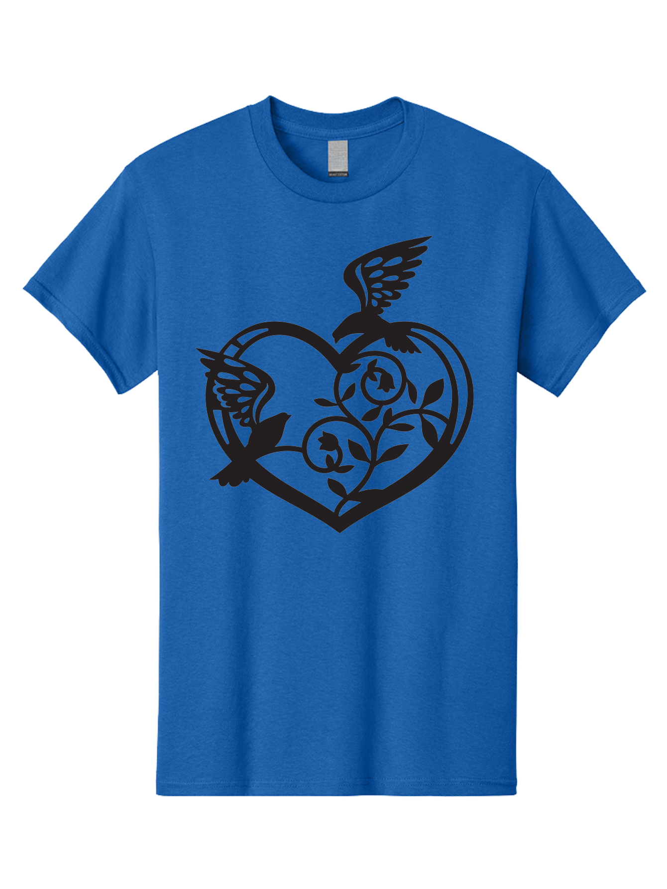Birds-Heart Men'S Graphic Tee, 100% Cotton, Comfortable Casual Summer Wear, Machine Washable, Two Birds, Flying Birds, Heart Shape, Floral Design, Leafy Patterns, Love Symbol, Romantic Imagery, Bird Silhouettes, Whimsical Art, Elegant Design Aab257