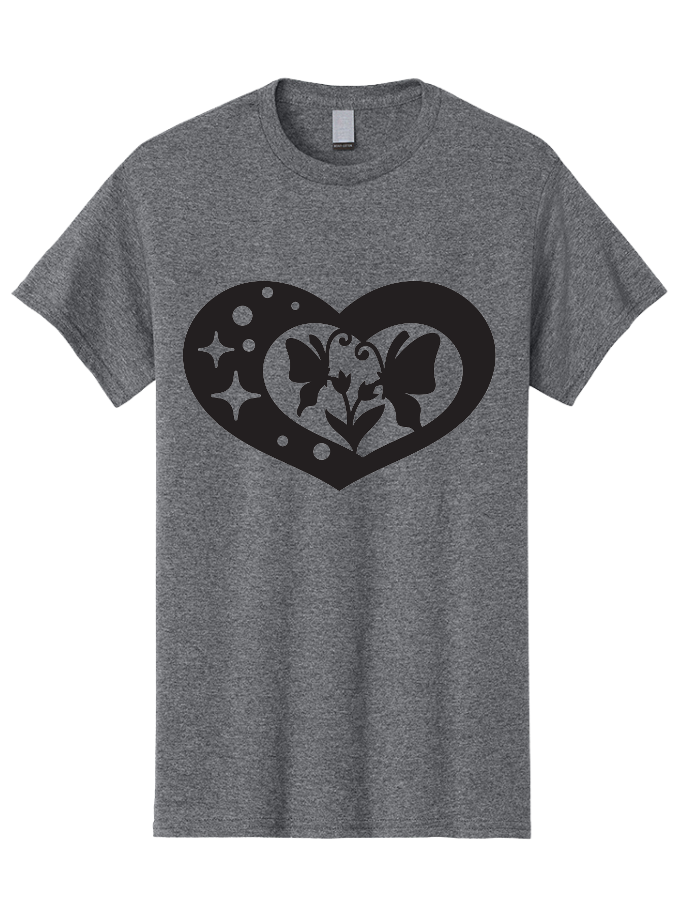 Butterfly-Heart Men'S Graphic Tee, 100% Cotton, Comfortable Casual Summer Wear, Machine Washable, Heart Shape, Butterfly Silhouette, Floral Design, Whimsical Graphics, Decorative Art, Symbolic Heart, Nature-Inspired, Mystical Charm, Aab259