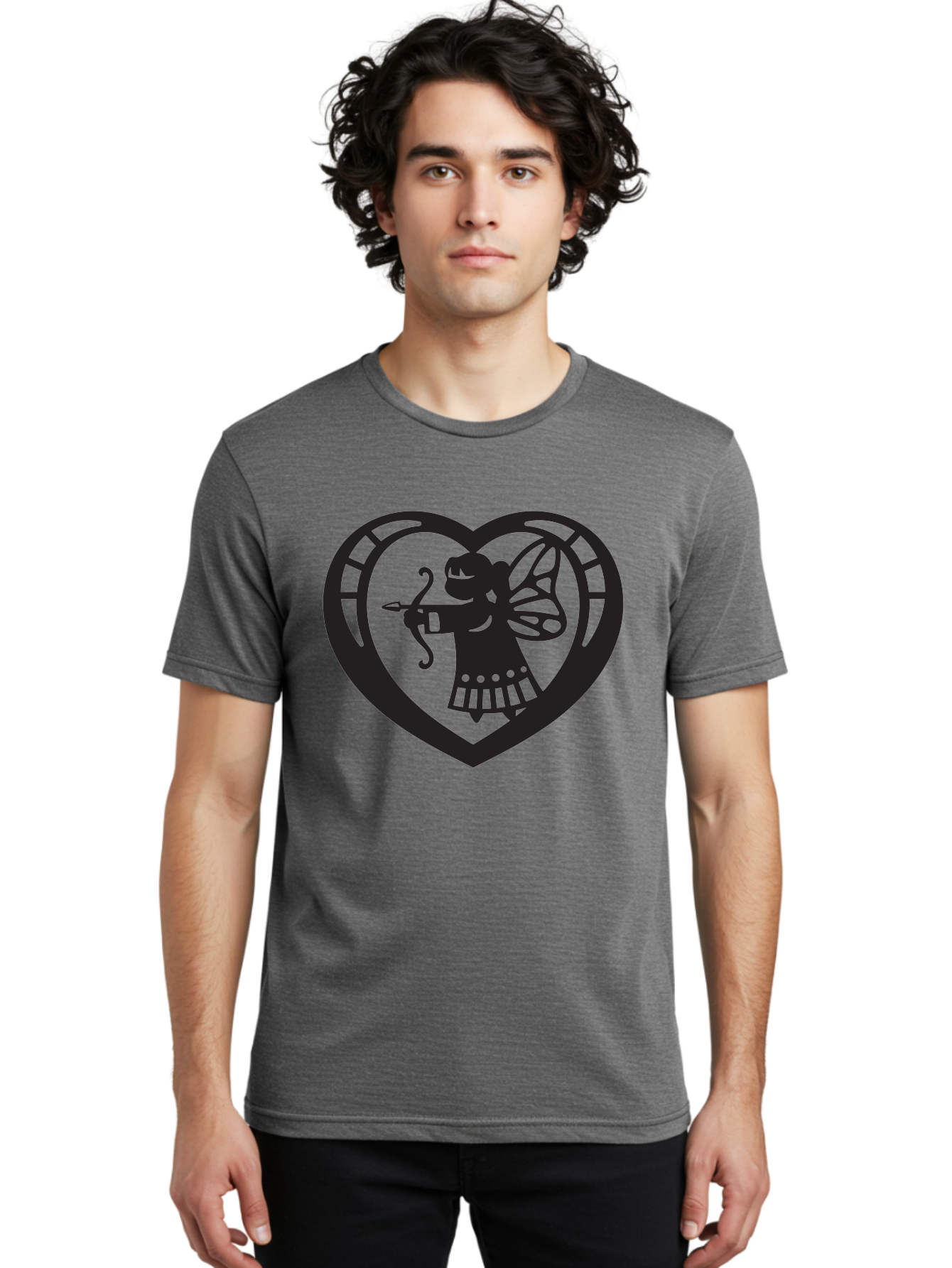 Cupid-1 Men'S Graphic Tee, 100% Cotton, Comfortable Casual Summer Wear, Machine Washable, Cupid Silhouette, Cupid With Bow And Arrow, Heart Shape, Valentines Day Symbol, Love Icon, Cherub Figure, Winged Character, Romantic Emblem, Aab261