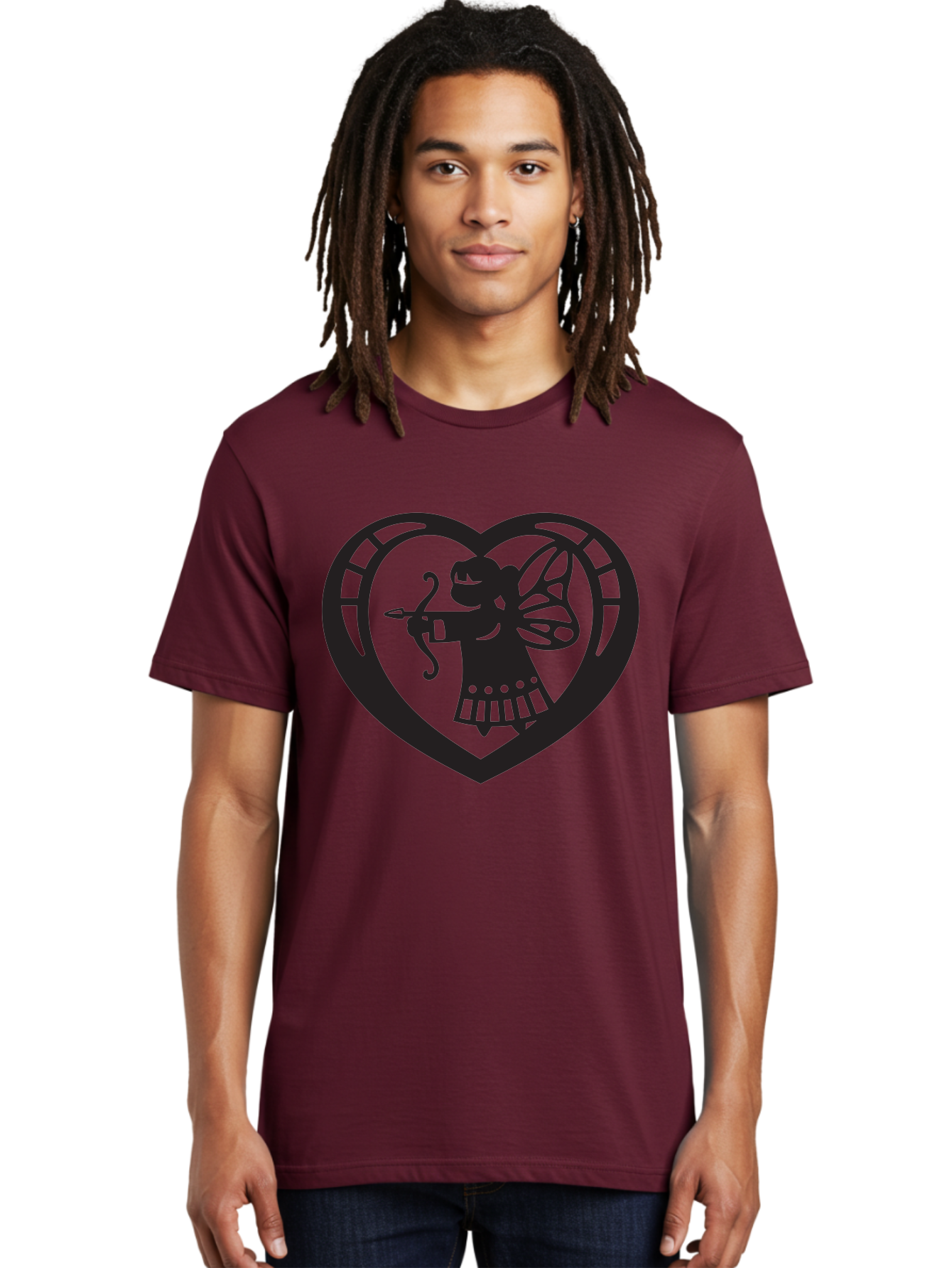 Cupid-1 Men'S Graphic Tee, 100% Cotton, Comfortable Casual Summer Wear, Machine Washable, Cupid Silhouette, Cupid With Bow And Arrow, Heart Shape, Valentines Day Symbol, Love Icon, Cherub Figure, Winged Character, Romantic Emblem, Aab261