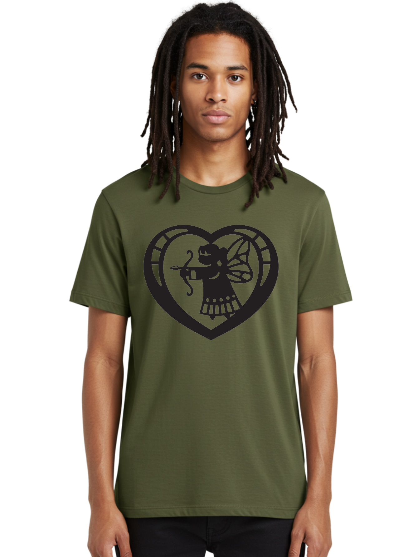 Cupid-1 Men'S Graphic Tee, 100% Cotton, Comfortable Casual Summer Wear, Machine Washable, Cupid Silhouette, Cupid With Bow And Arrow, Heart Shape, Valentines Day Symbol, Love Icon, Cherub Figure, Winged Character, Romantic Emblem, Aab261
