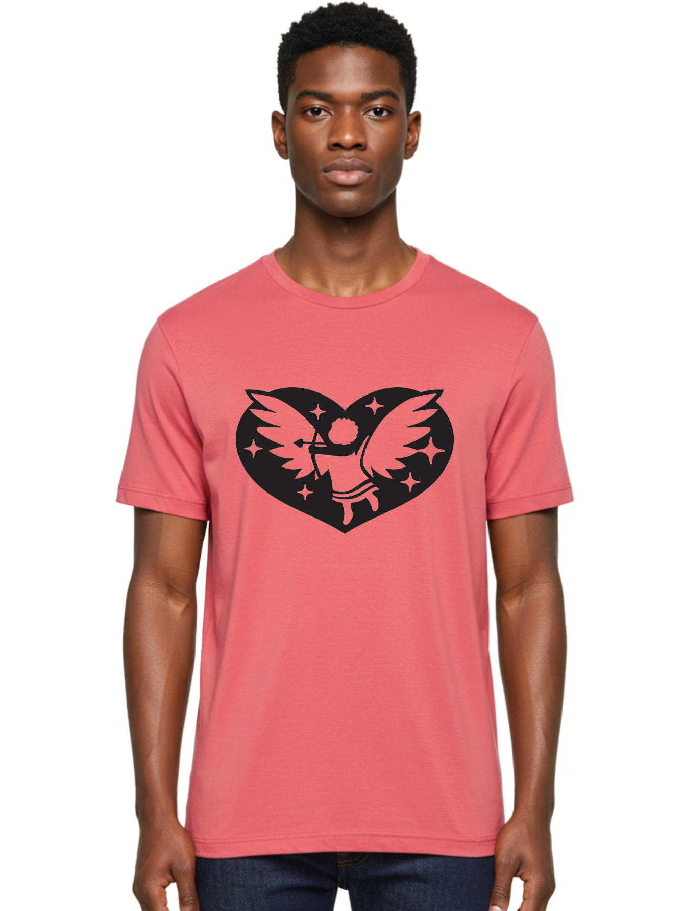 Cupid-Heart Men'S Graphic Tee, 100% Cotton, Comfortable Casual Summer Wear, Machine Washable, Cupid With Bow And Arrow, Heart Shape, Winged Cherub, Love Symbol, Valentines Day, Romance, Stars, Mythological Figure, Love Heart Aab262