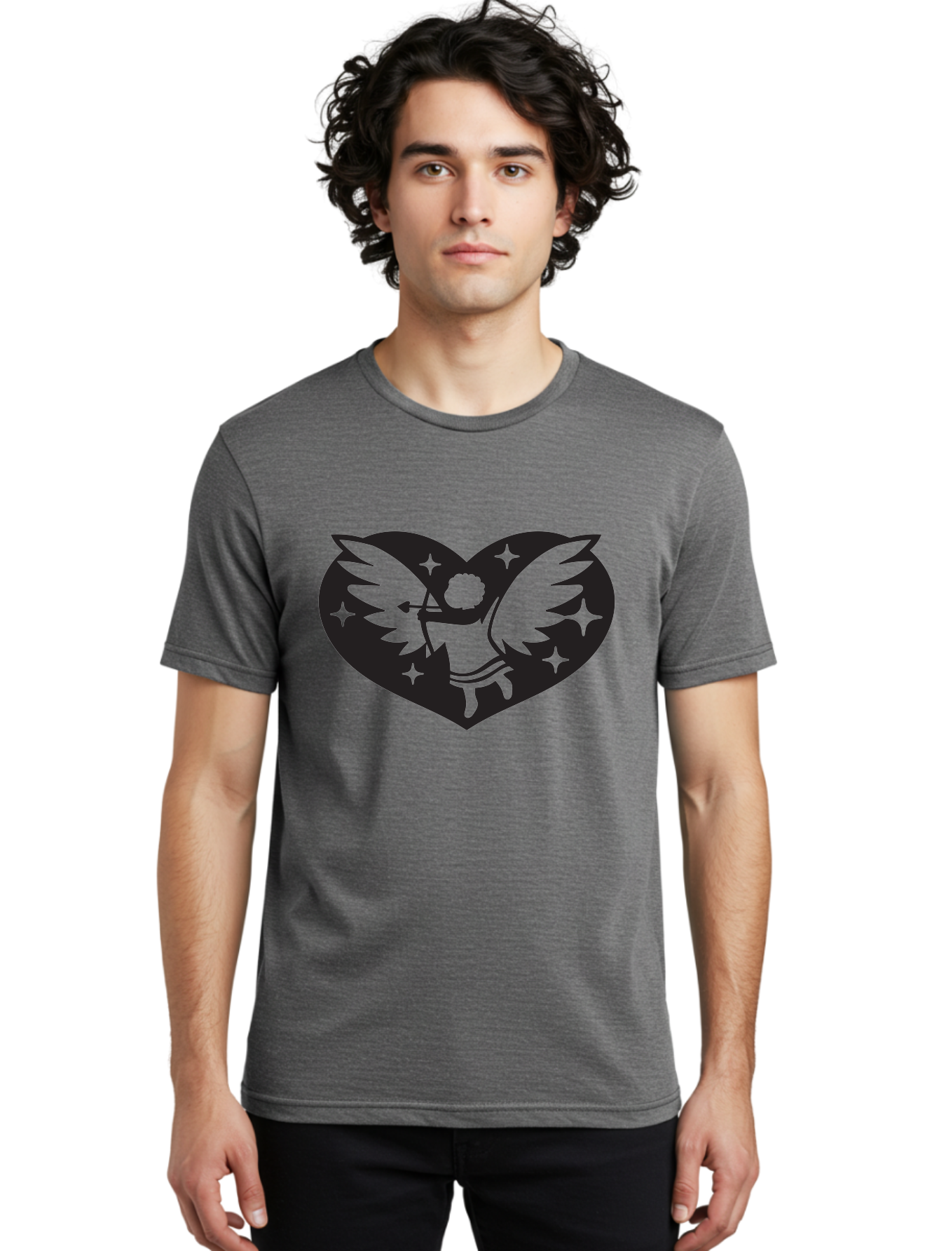 Cupid-Heart Men'S Graphic Tee, 100% Cotton, Comfortable Casual Summer Wear, Machine Washable, Cupid With Bow And Arrow, Heart Shape, Winged Cherub, Love Symbol, Valentines Day, Romance, Stars, Mythological Figure, Love Heart Aab262