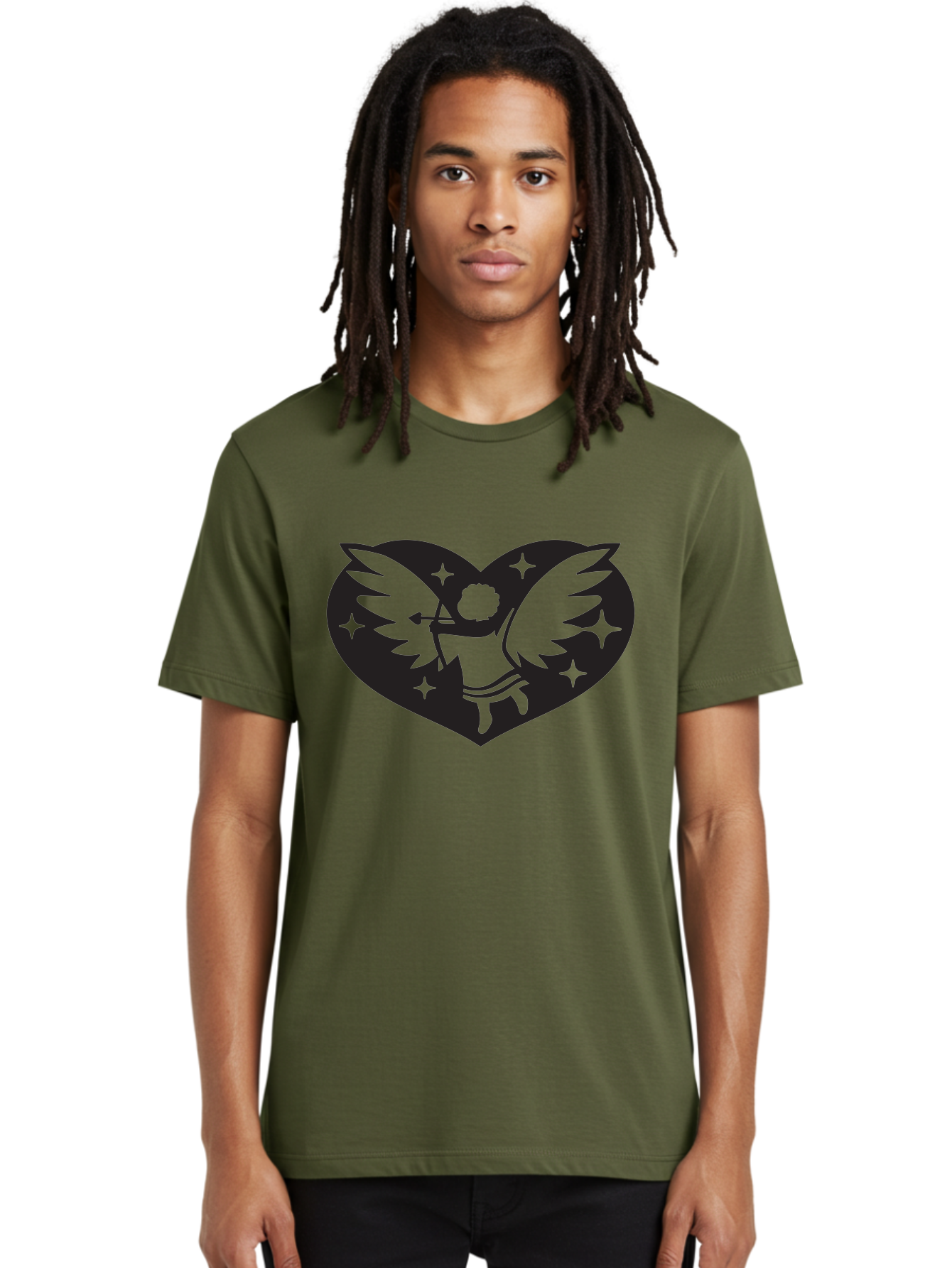Cupid-Heart Men'S Graphic Tee, 100% Cotton, Comfortable Casual Summer Wear, Machine Washable, Cupid With Bow And Arrow, Heart Shape, Winged Cherub, Love Symbol, Valentines Day, Romance, Stars, Mythological Figure, Love Heart Aab262