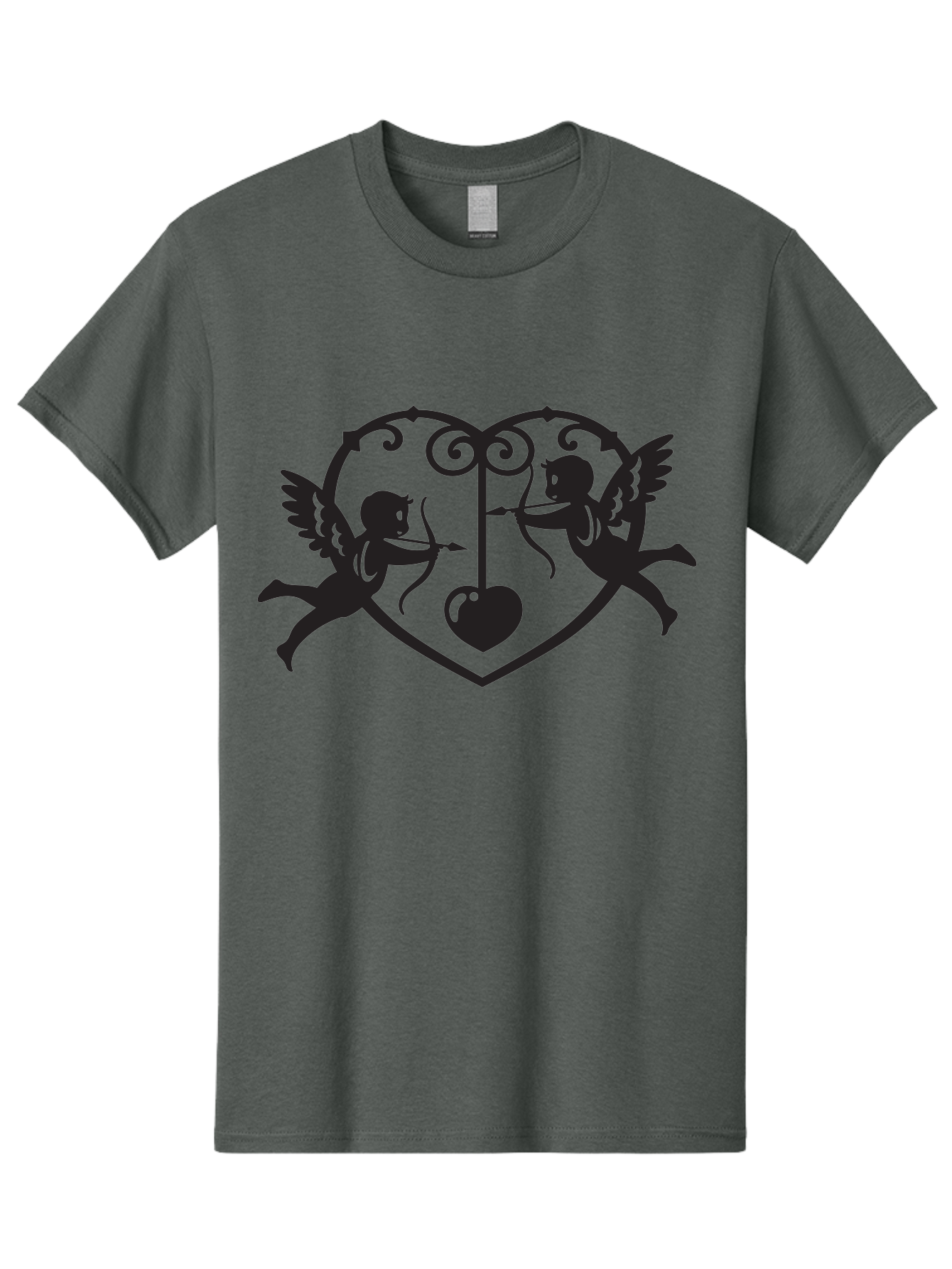 Cupid-Shooting-Arrow-At-Heart Men'S Graphic Tee, 100% Cotton, Comfortable Casual Summer Wear, Machine Washable, Cupid Shooting Arrows, Love Heart, Symbol Of Love, Romantic Icon, Valentine'S Day Theme, Cherub With Bow And Arrow, Aab263