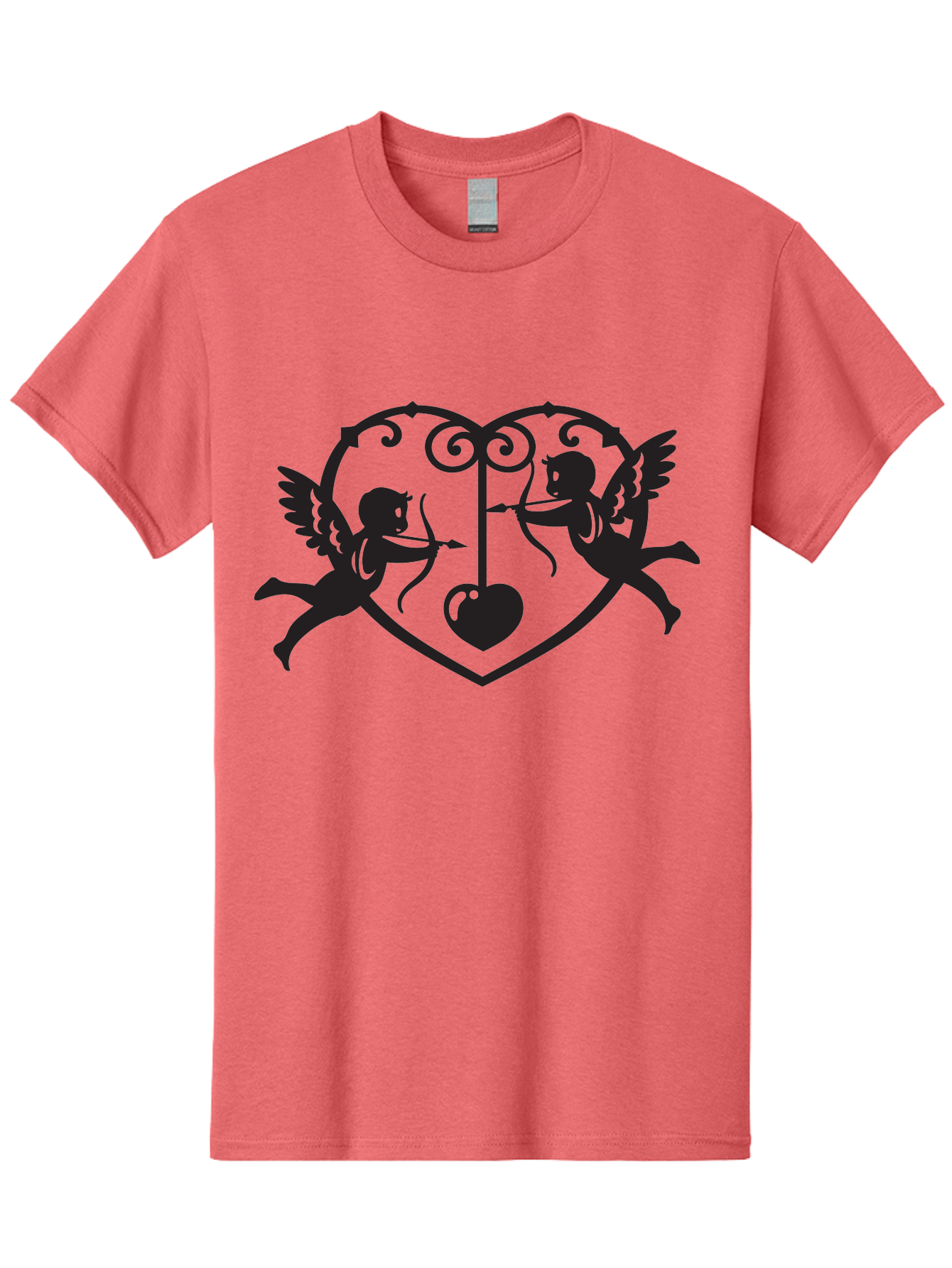 Cupid-Shooting-Arrow-At-Heart Men'S Graphic Tee, 100% Cotton, Comfortable Casual Summer Wear, Machine Washable, Cupid Shooting Arrows, Love Heart, Symbol Of Love, Romantic Icon, Valentine'S Day Theme, Cherub With Bow And Arrow, Aab263