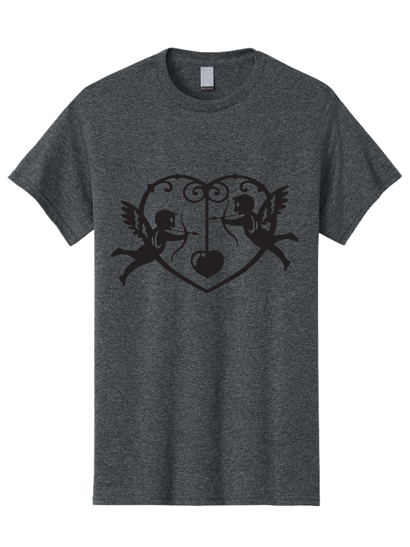 Cupid-Shooting-Arrow-At-Heart Men'S Graphic Tee, 100% Cotton, Comfortable Casual Summer Wear, Machine Washable, Cupid Shooting Arrows, Love Heart, Symbol Of Love, Romantic Icon, Valentine'S Day Theme, Cherub With Bow And Arrow, Aab263