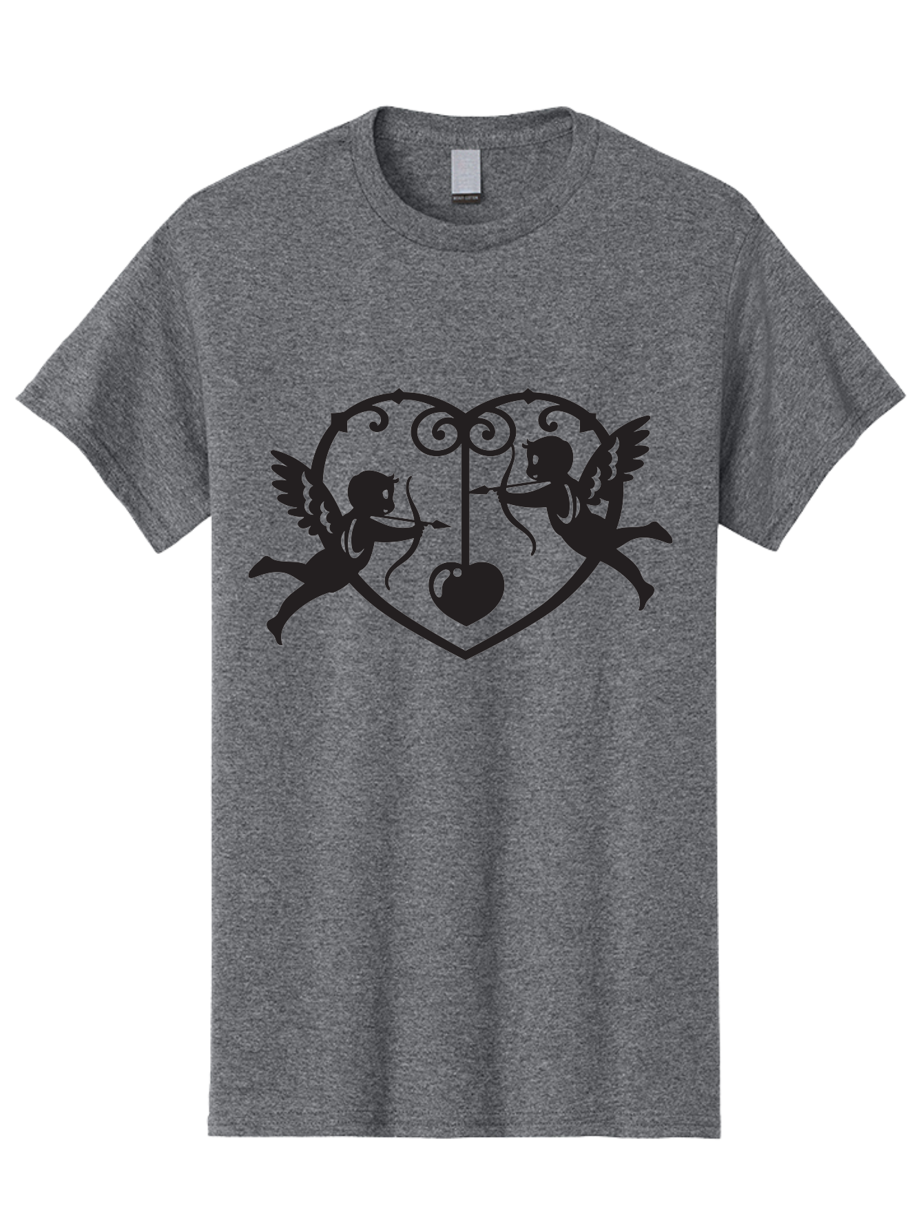 Cupid-Shooting-Arrow-At-Heart Men'S Graphic Tee, 100% Cotton, Comfortable Casual Summer Wear, Machine Washable, Cupid Shooting Arrows, Love Heart, Symbol Of Love, Romantic Icon, Valentine'S Day Theme, Cherub With Bow And Arrow, Aab263